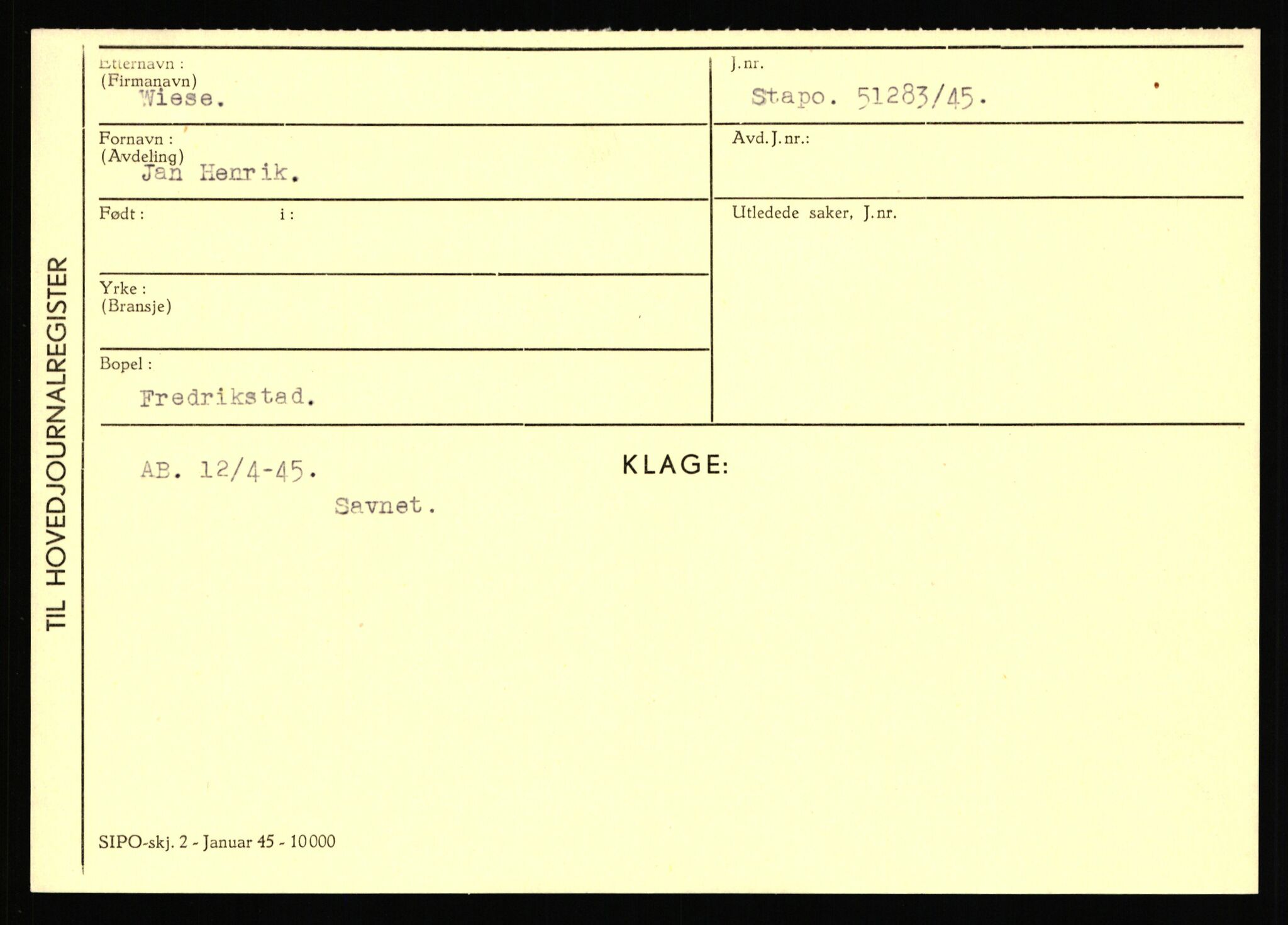 Statspolitiet - Hovedkontoret / Osloavdelingen, AV/RA-S-1329/C/Ca/L0016: Uberg - Øystese, 1943-1945, s. 1084