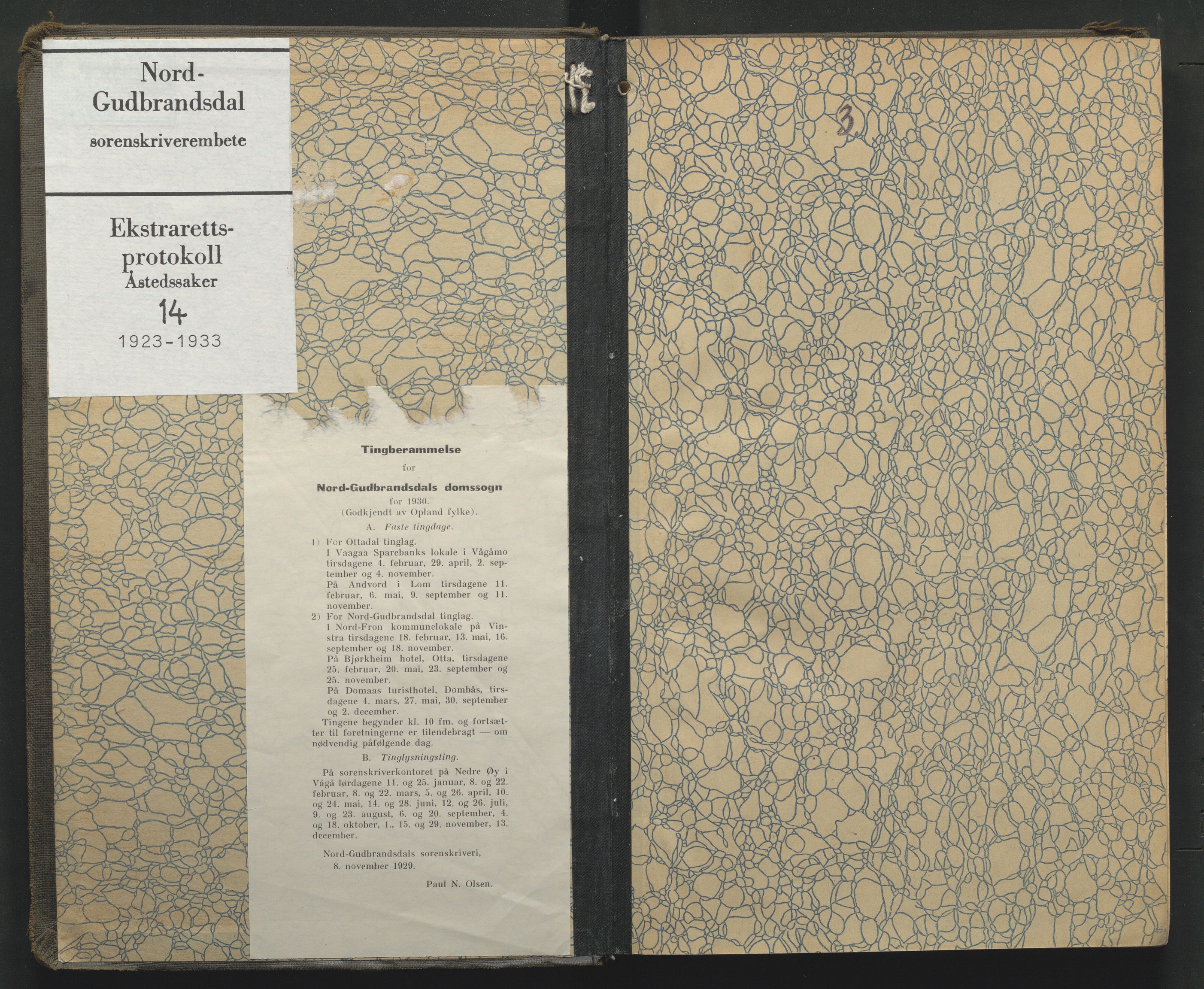 Nord-Gudbrandsdal tingrett, AV/SAH-TING-002/G/Gc/Gcb/L0014: Ekstrarettsprotokoll for åstedssaker, 1923-1933