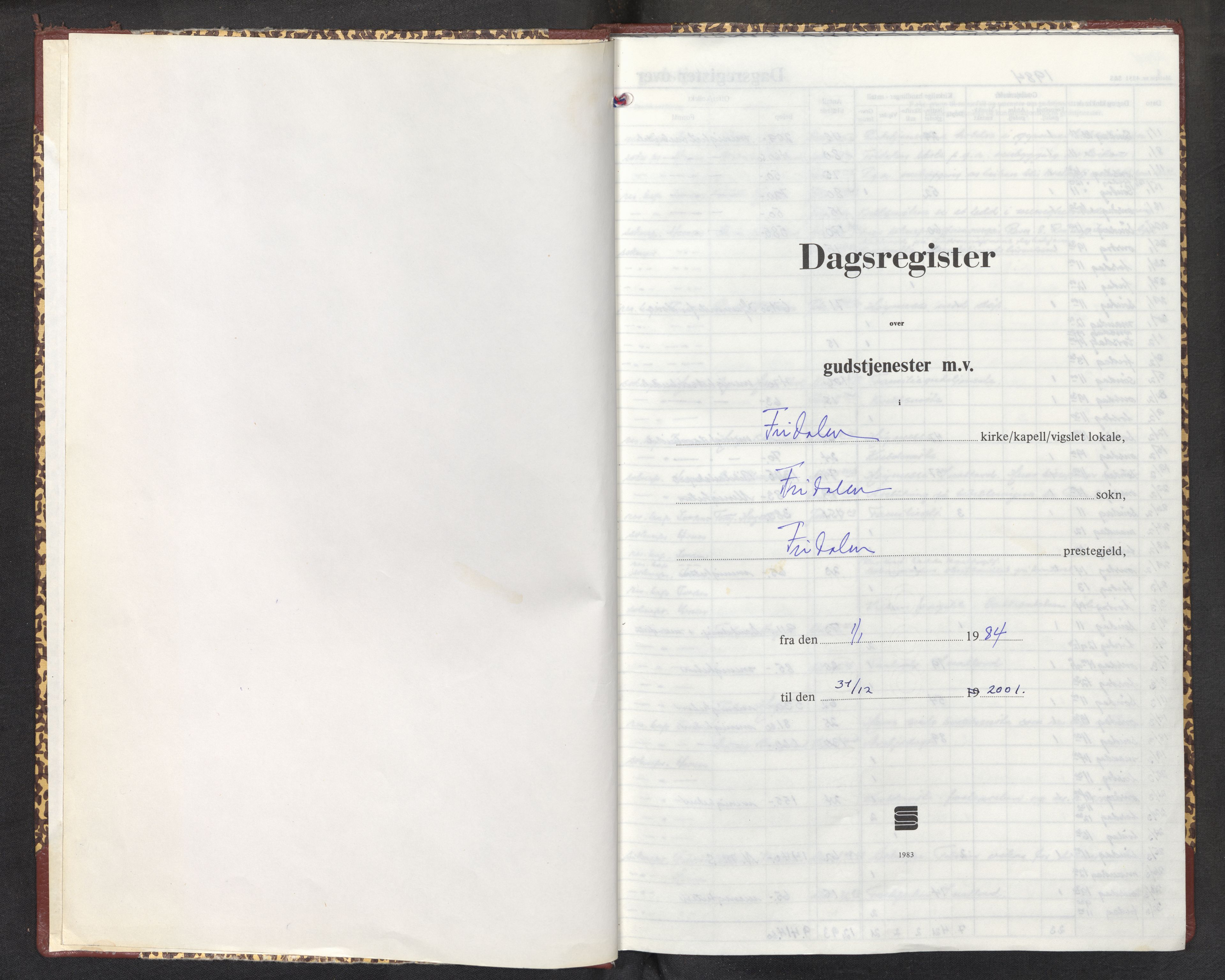 Fridalen sokneprestembete, SAB/A-99933: Dagregister nr. A 1, 1984-2001