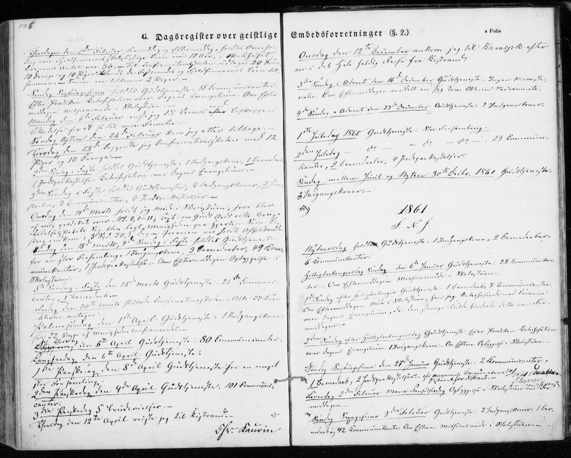 Kistrand/Porsanger sokneprestembete, AV/SATØ-S-1351/H/Ha/L0012.kirke: Ministerialbok nr. 12, 1843-1871, s. 586-587