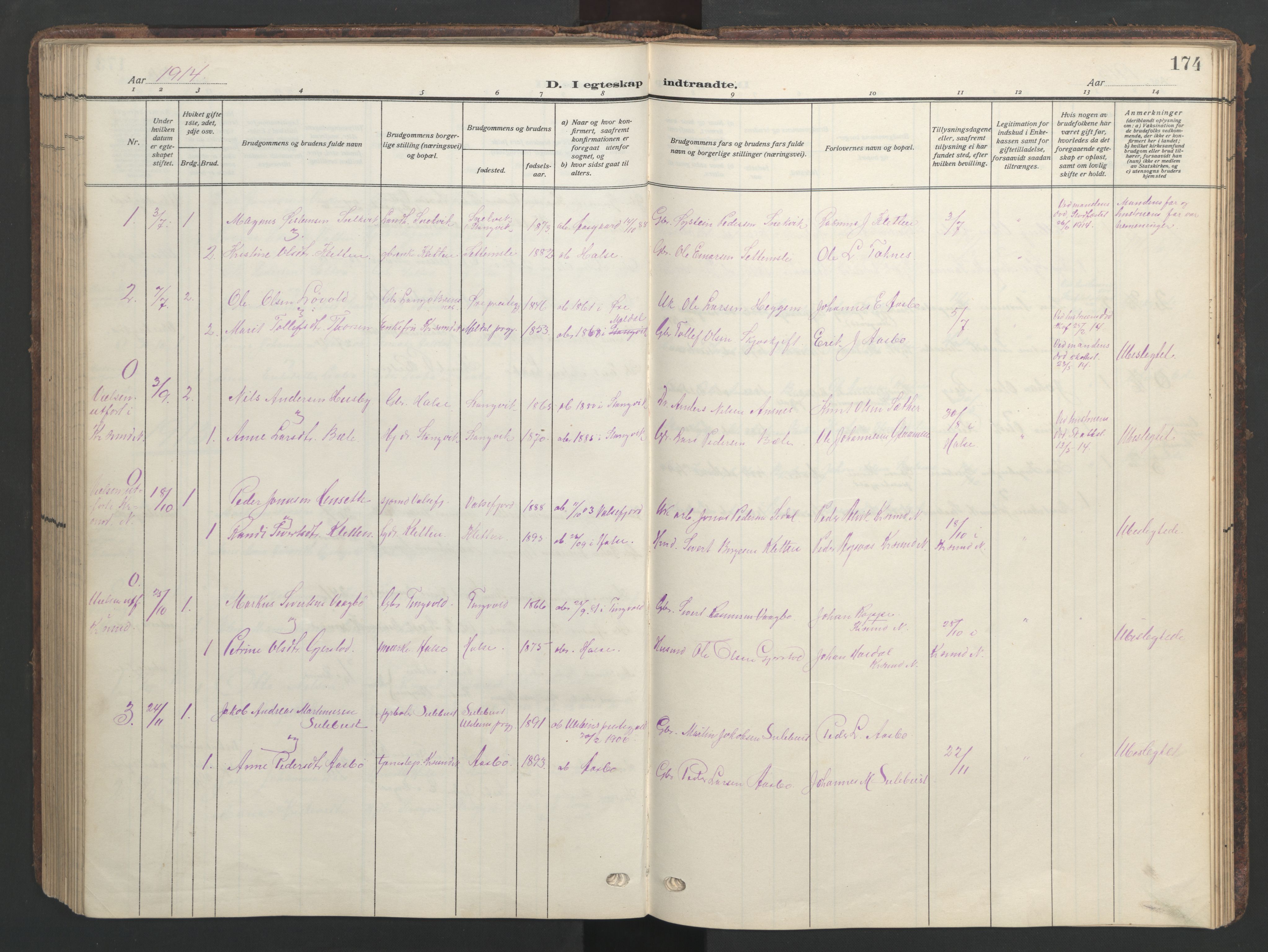 Ministerialprotokoller, klokkerbøker og fødselsregistre - Møre og Romsdal, AV/SAT-A-1454/576/L0891: Klokkerbok nr. 576C02, 1909-1946, s. 174