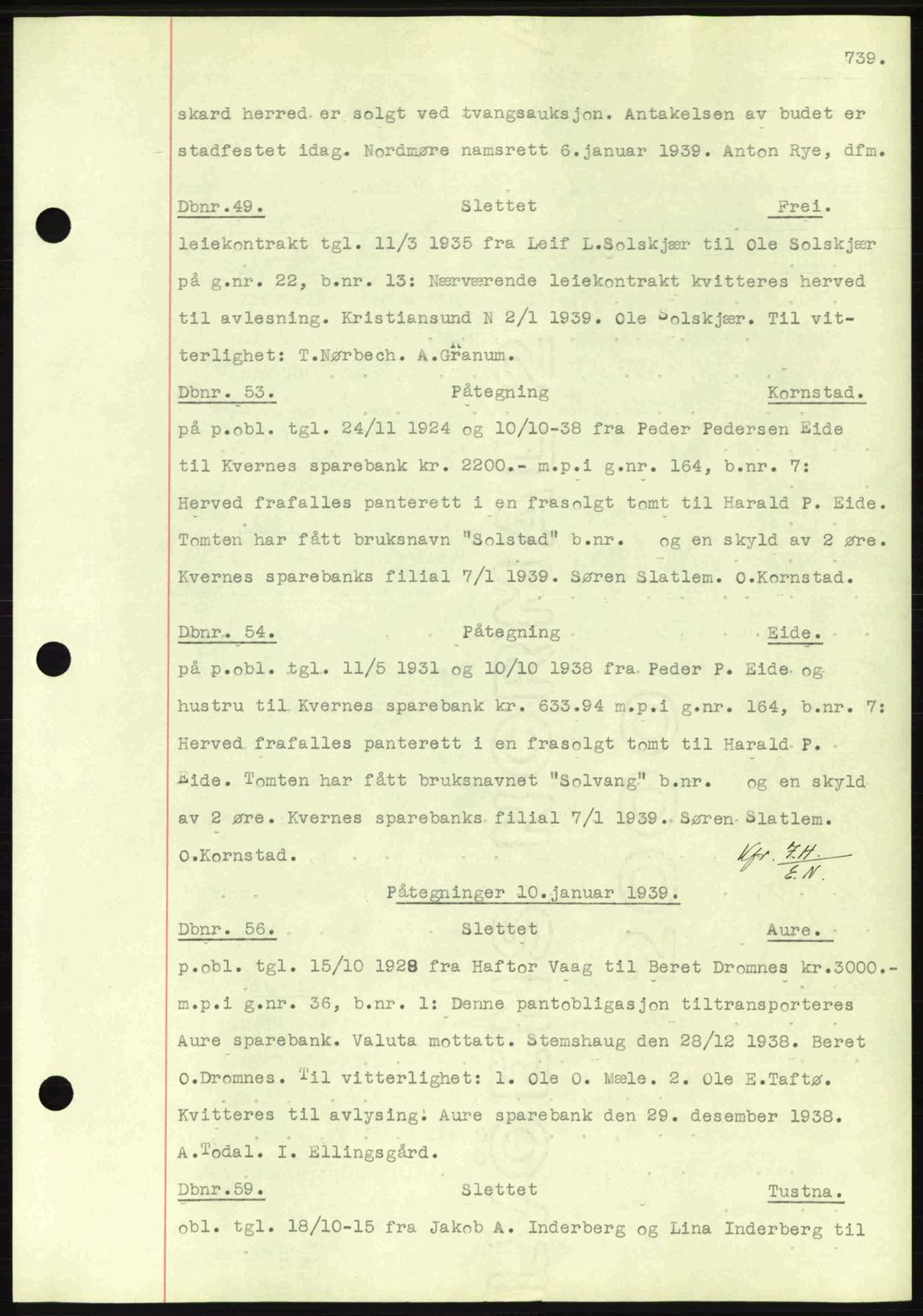 Nordmøre sorenskriveri, SAT/A-4132/1/2/2Ca: Pantebok nr. C80, 1936-1939, Dagboknr: 49/1939