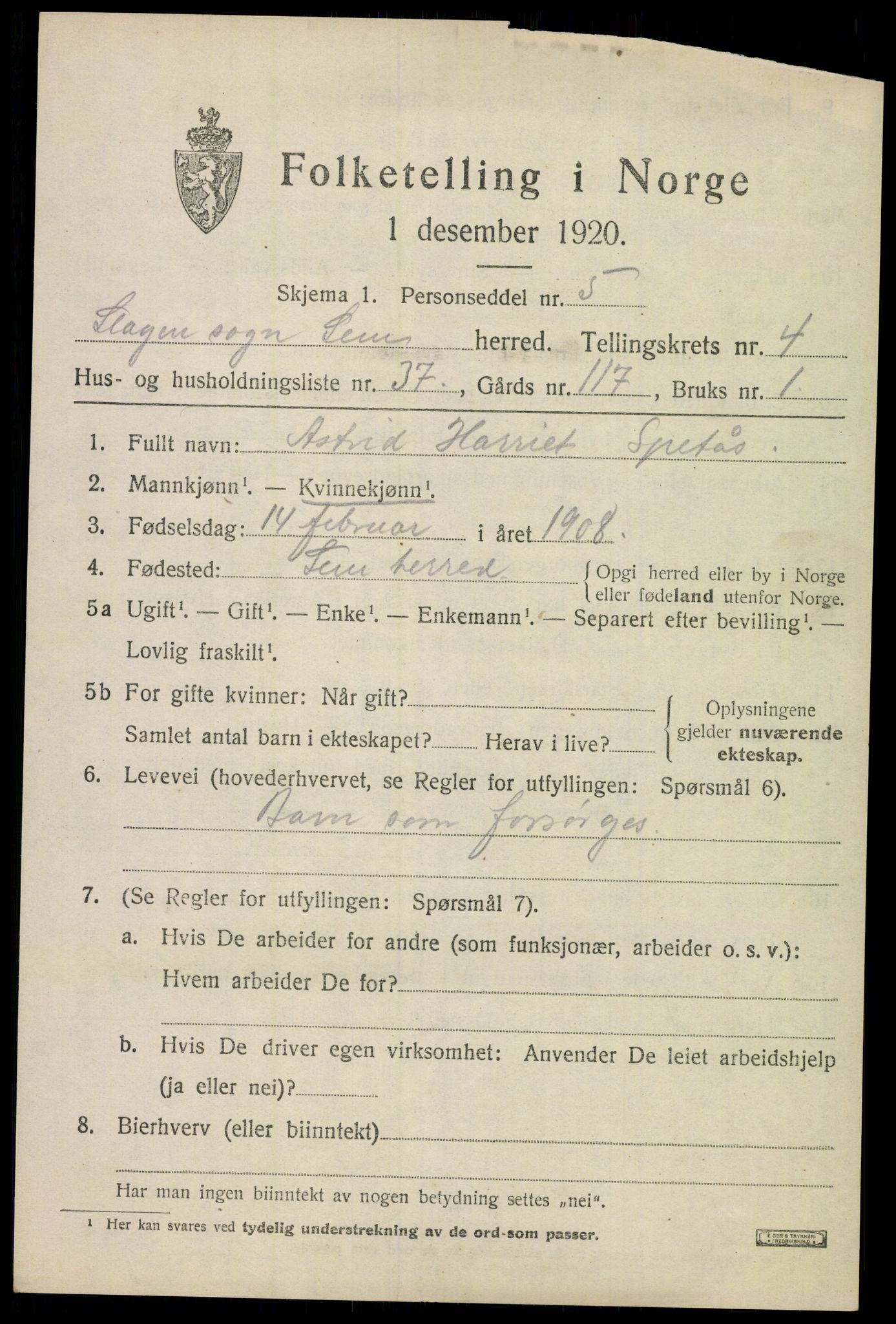 SAKO, Folketelling 1920 for 0721 Sem herred, 1920, s. 7479