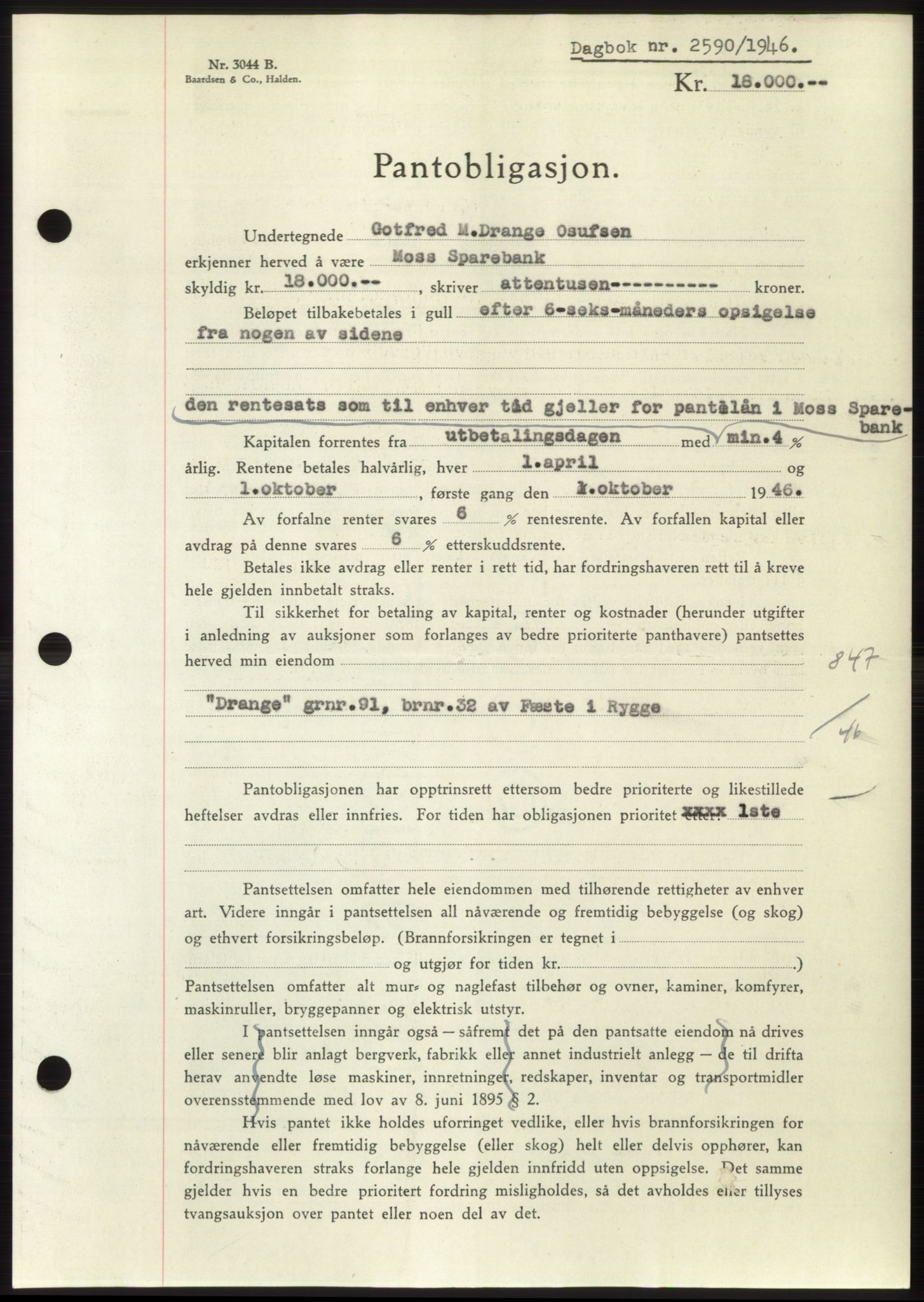 Moss sorenskriveri, SAO/A-10168: Pantebok nr. B16, 1946-1947, Dagboknr: 2590/1946