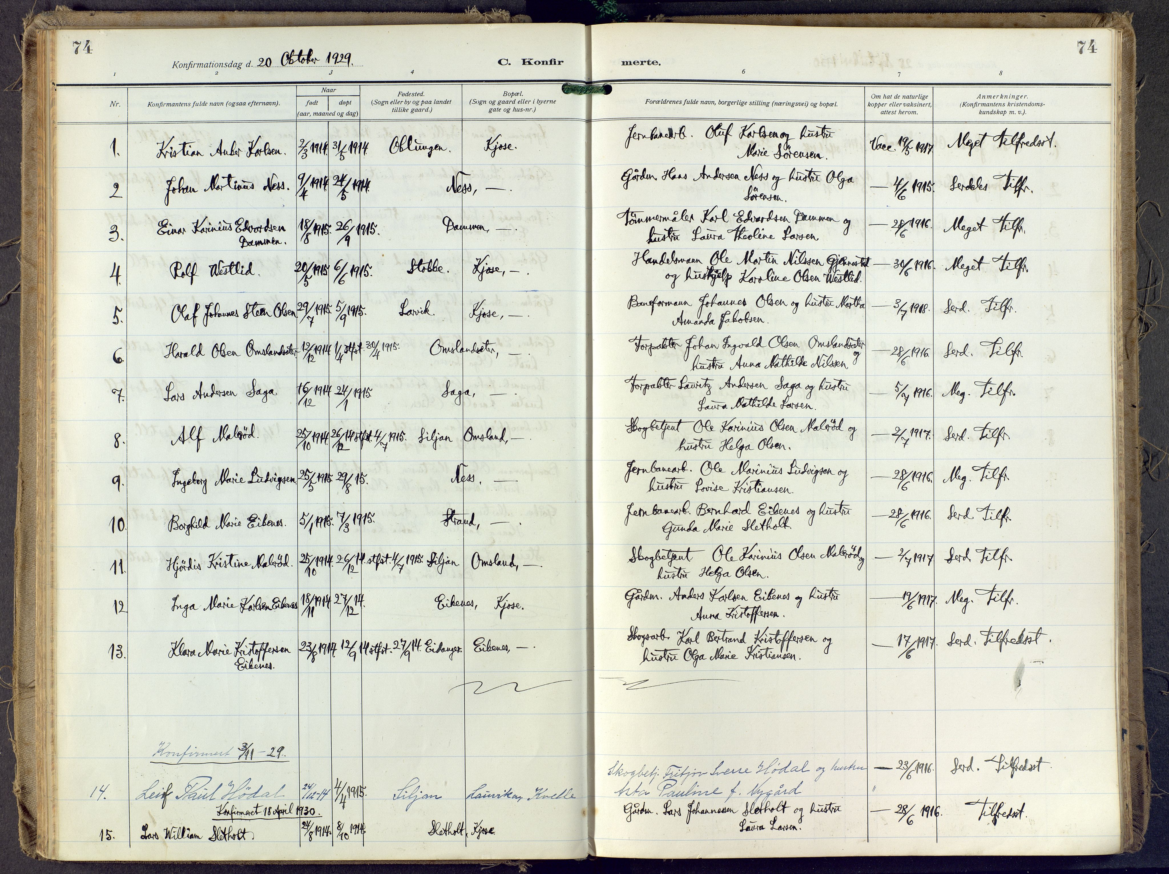 Brunlanes kirkebøker, AV/SAKO-A-342/F/Fd/L0002: Ministerialbok nr. IV 2, 1918-1958, s. 74