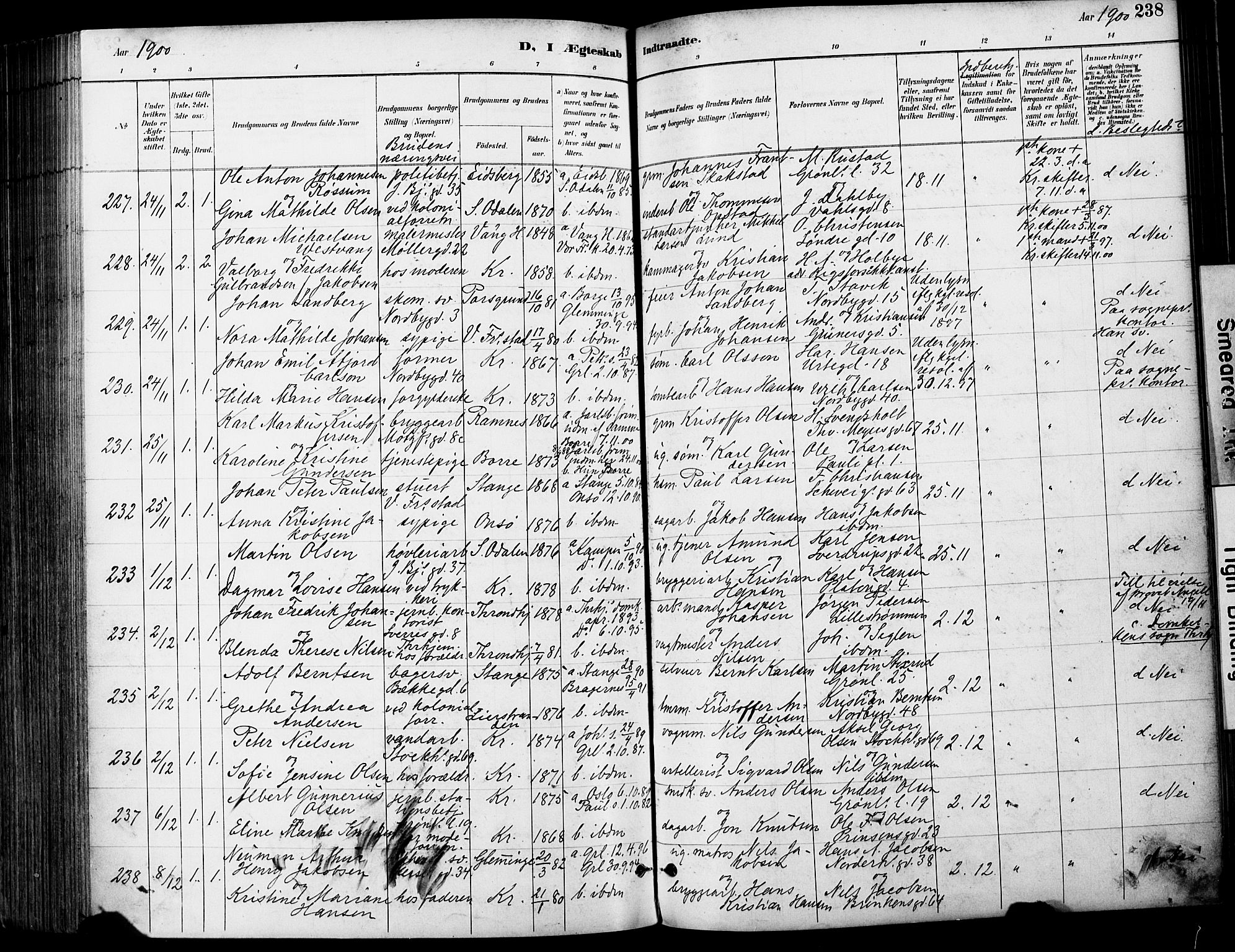 Grønland prestekontor Kirkebøker, AV/SAO-A-10848/F/Fa/L0013: Ministerialbok nr. 13, 1887-1906, s. 238