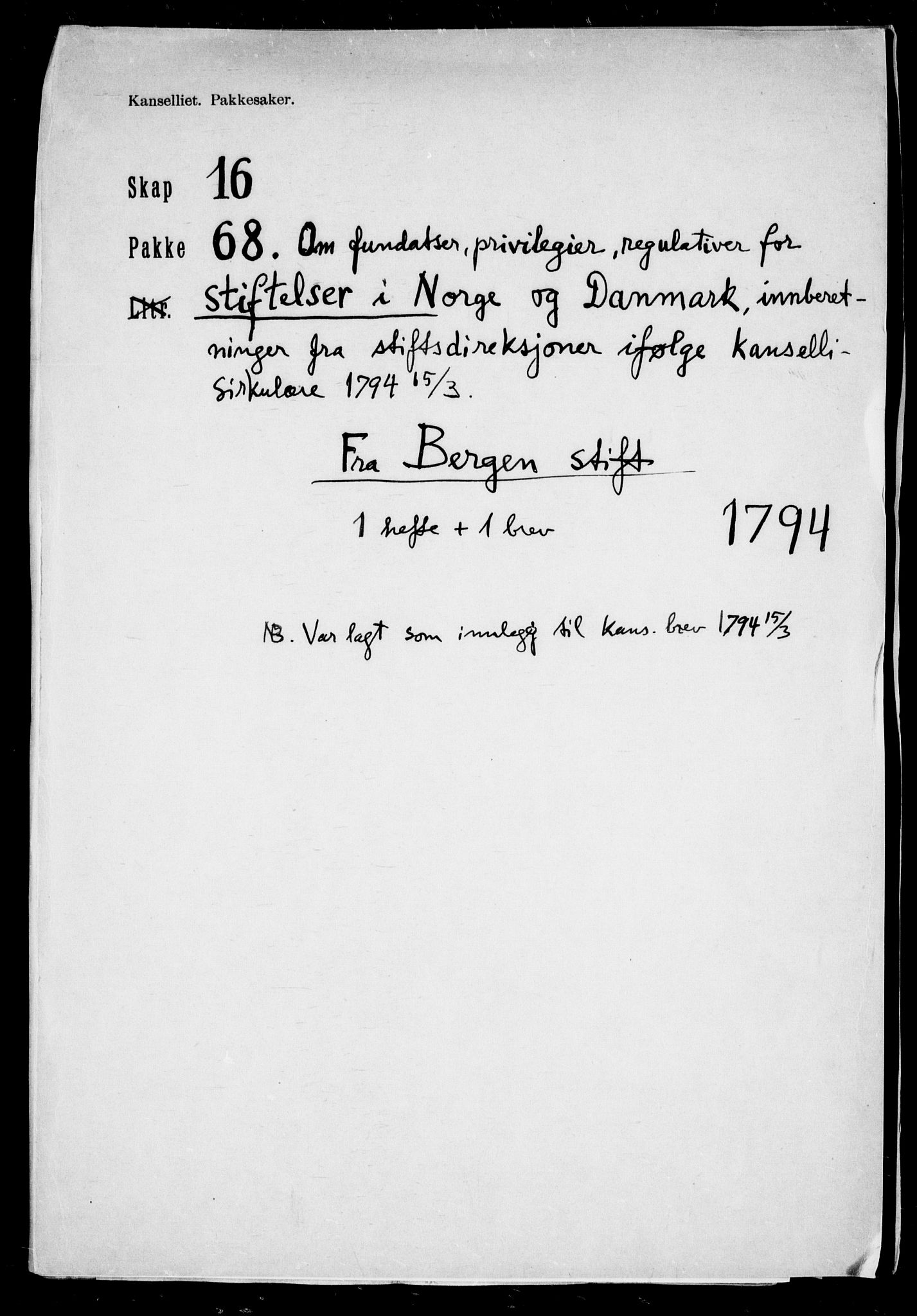 Danske Kanselli, Skapsaker, RA/EA-4061/F/L0124: Skap 16, pakke 65-68, 1785-1800, s. 379