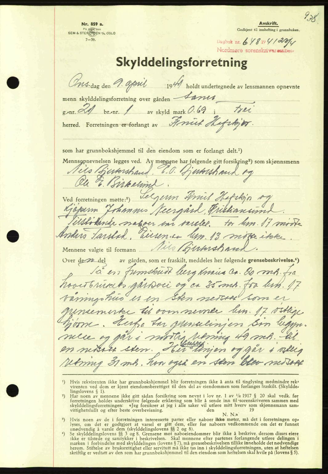 Nordmøre sorenskriveri, SAT/A-4132/1/2/2Ca: Pantebok nr. A89, 1940-1941, Dagboknr: 648/1941