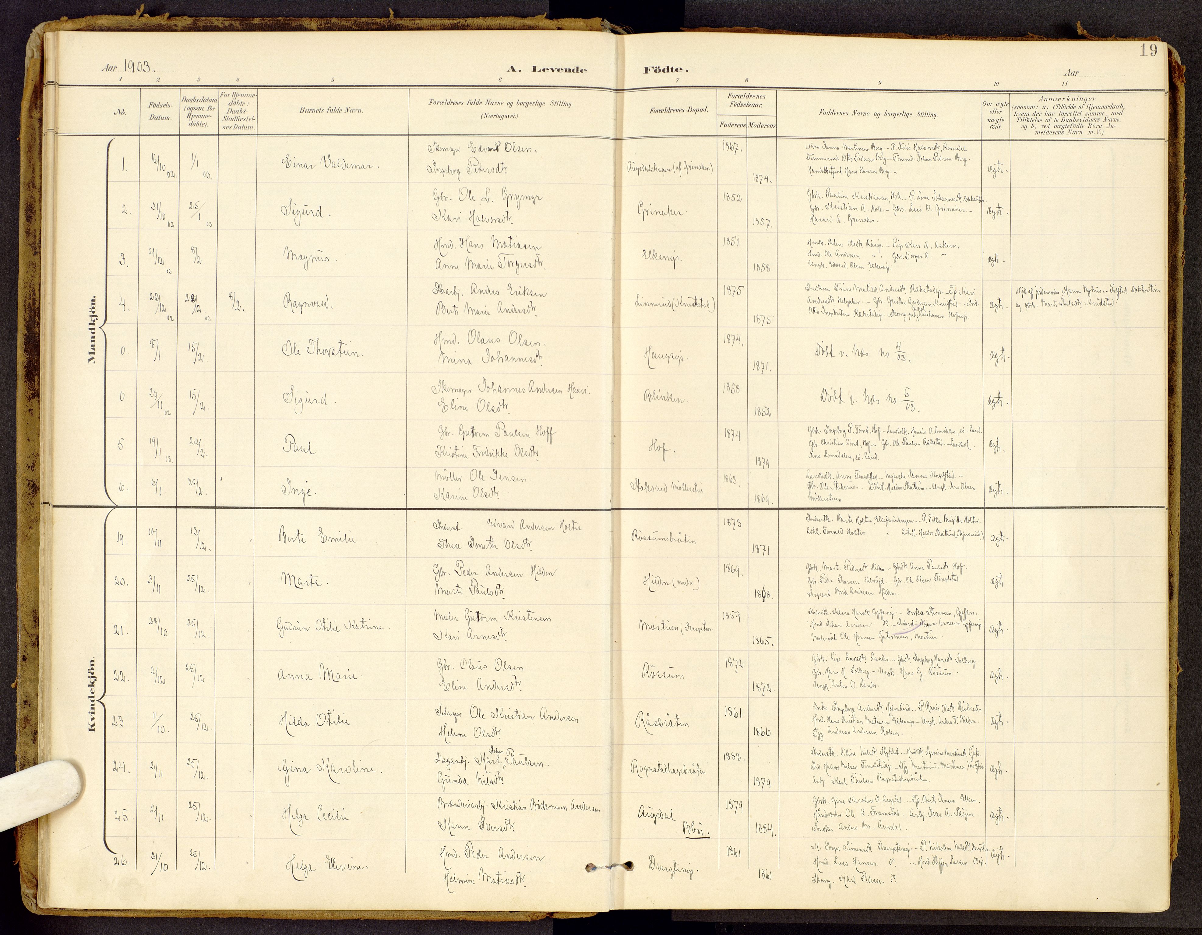 Brandbu prestekontor, SAH/PREST-114/H/Ha/Haa/L0002: Ministerialbok nr. 2, 1899-1914, s. 19