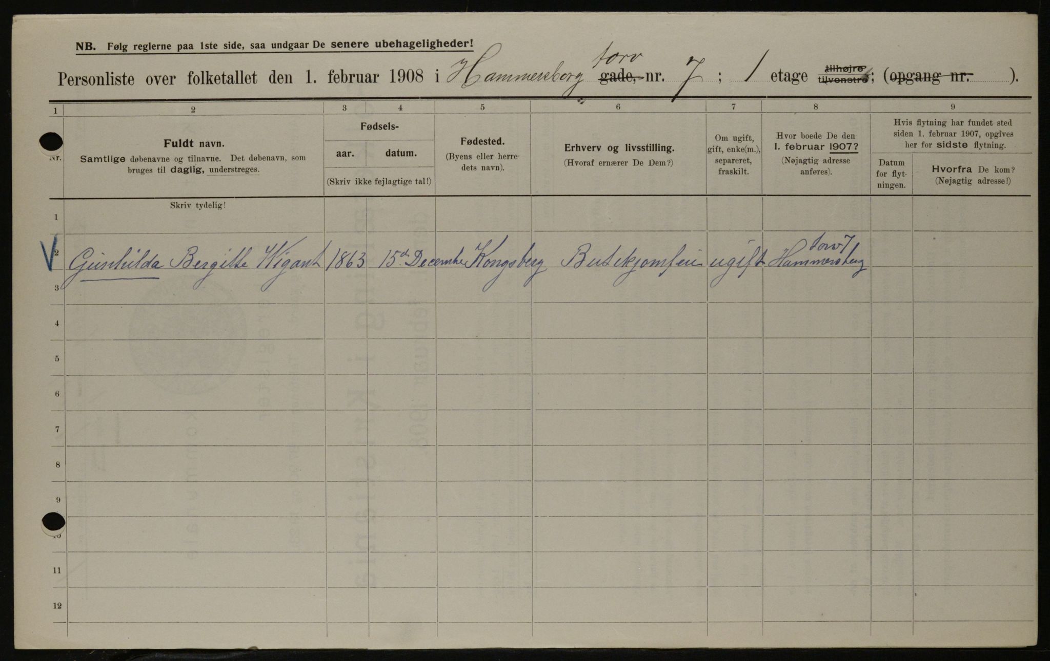 OBA, Kommunal folketelling 1.2.1908 for Kristiania kjøpstad, 1908, s. 31110