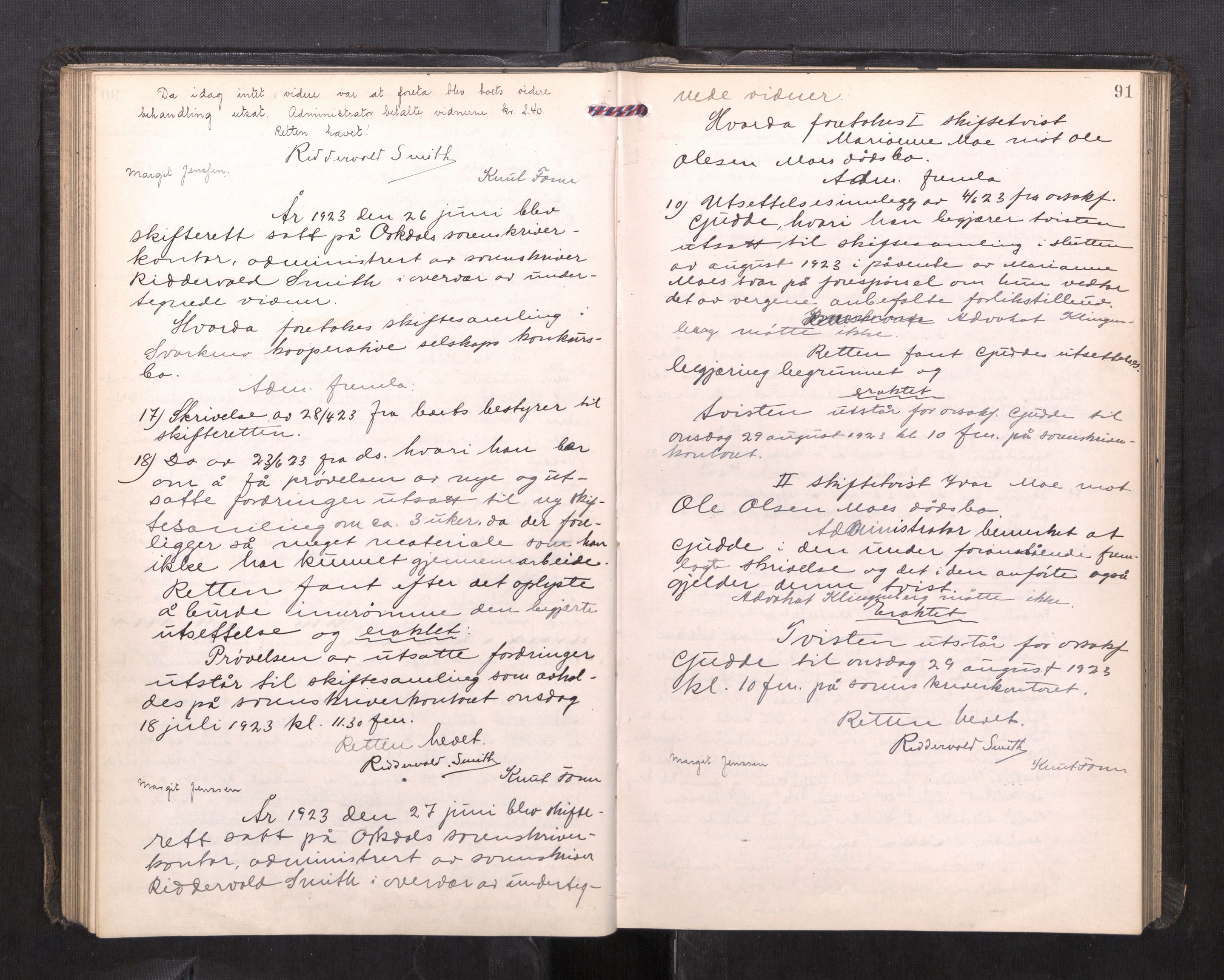 Orkdal sorenskriveri, AV/SAT-A-4169/1/3/3B/L0015: Skiftebehandlingsprotokoll, 1919-1927, s. 90b-91a