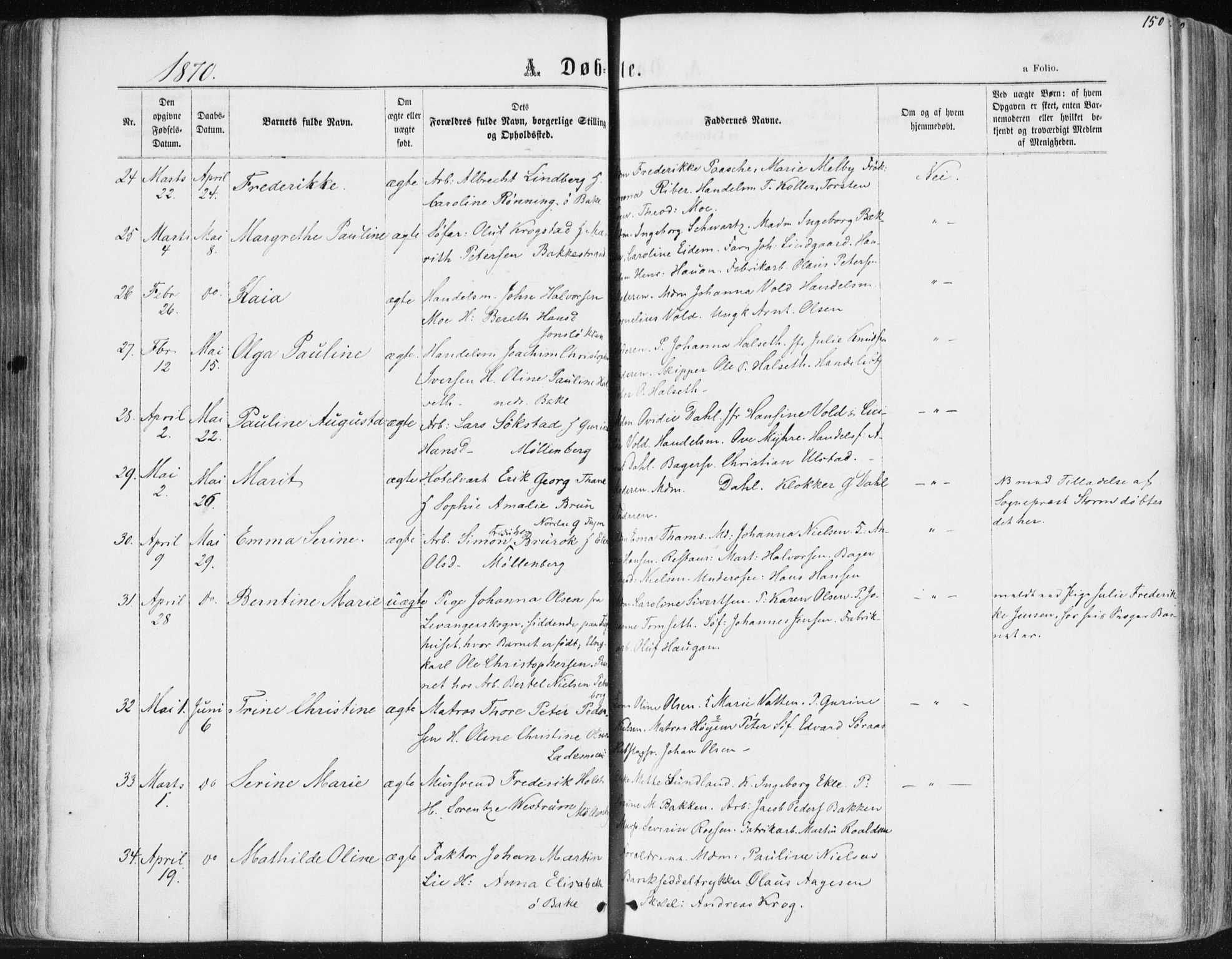 Ministerialprotokoller, klokkerbøker og fødselsregistre - Sør-Trøndelag, SAT/A-1456/604/L0186: Ministerialbok nr. 604A07, 1866-1877, s. 150
