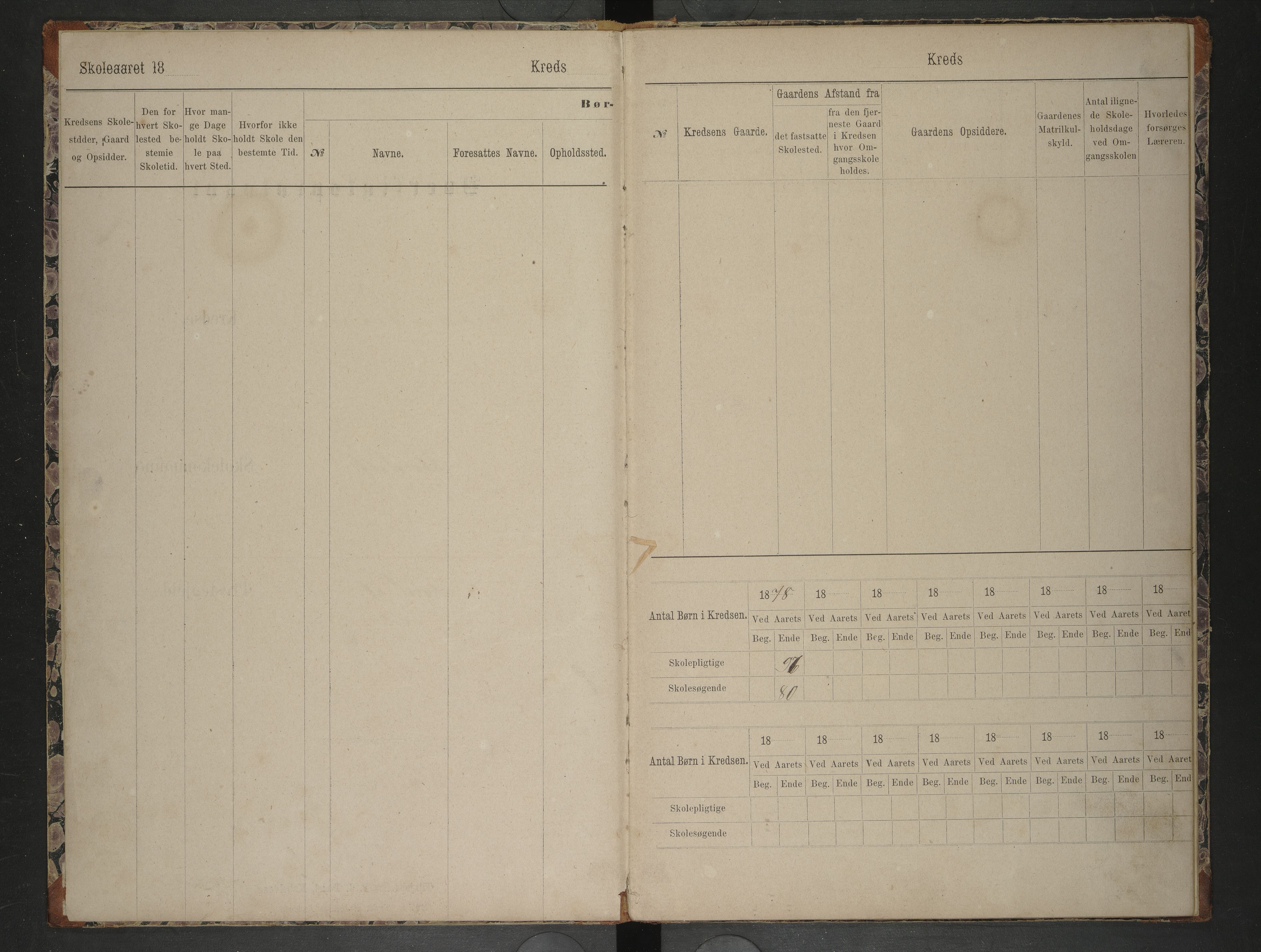 Hadsel kommune. Stokmarknes og Lekang Skolekretser, AIN/K-18660.510.39/F/L0001: Oversiktsprotokoll for Lekang og Stokmarknes kretser, 1878-1884