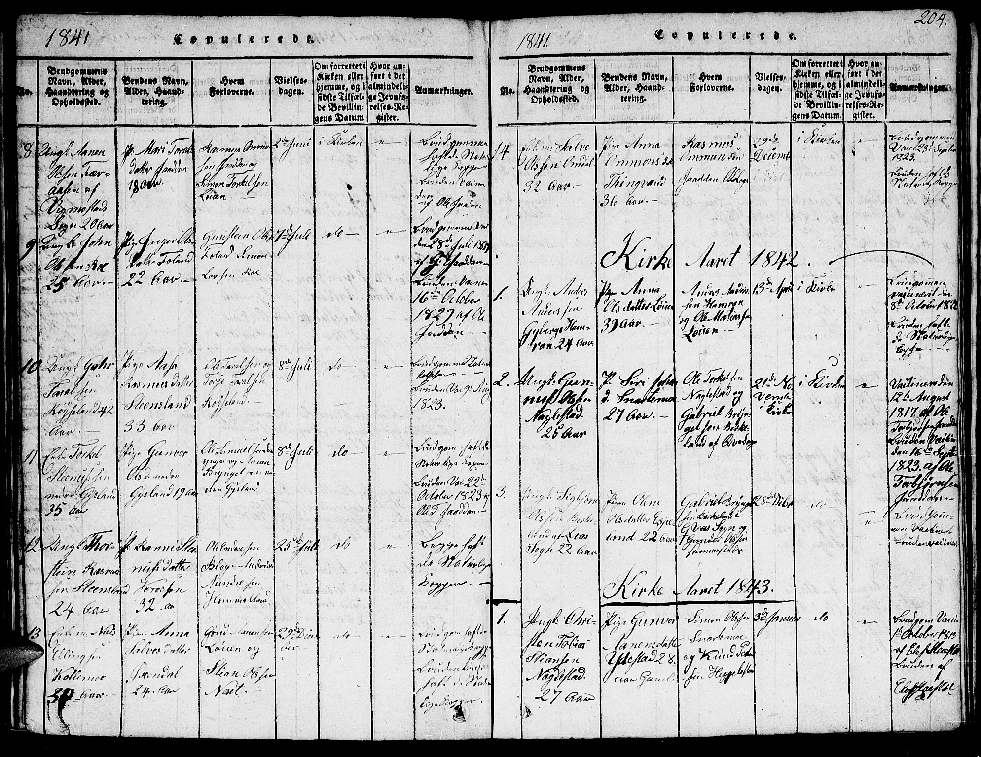 Hægebostad sokneprestkontor, SAK/1111-0024/F/Fb/Fba/L0001: Klokkerbok nr. B 1, 1815-1844, s. 204