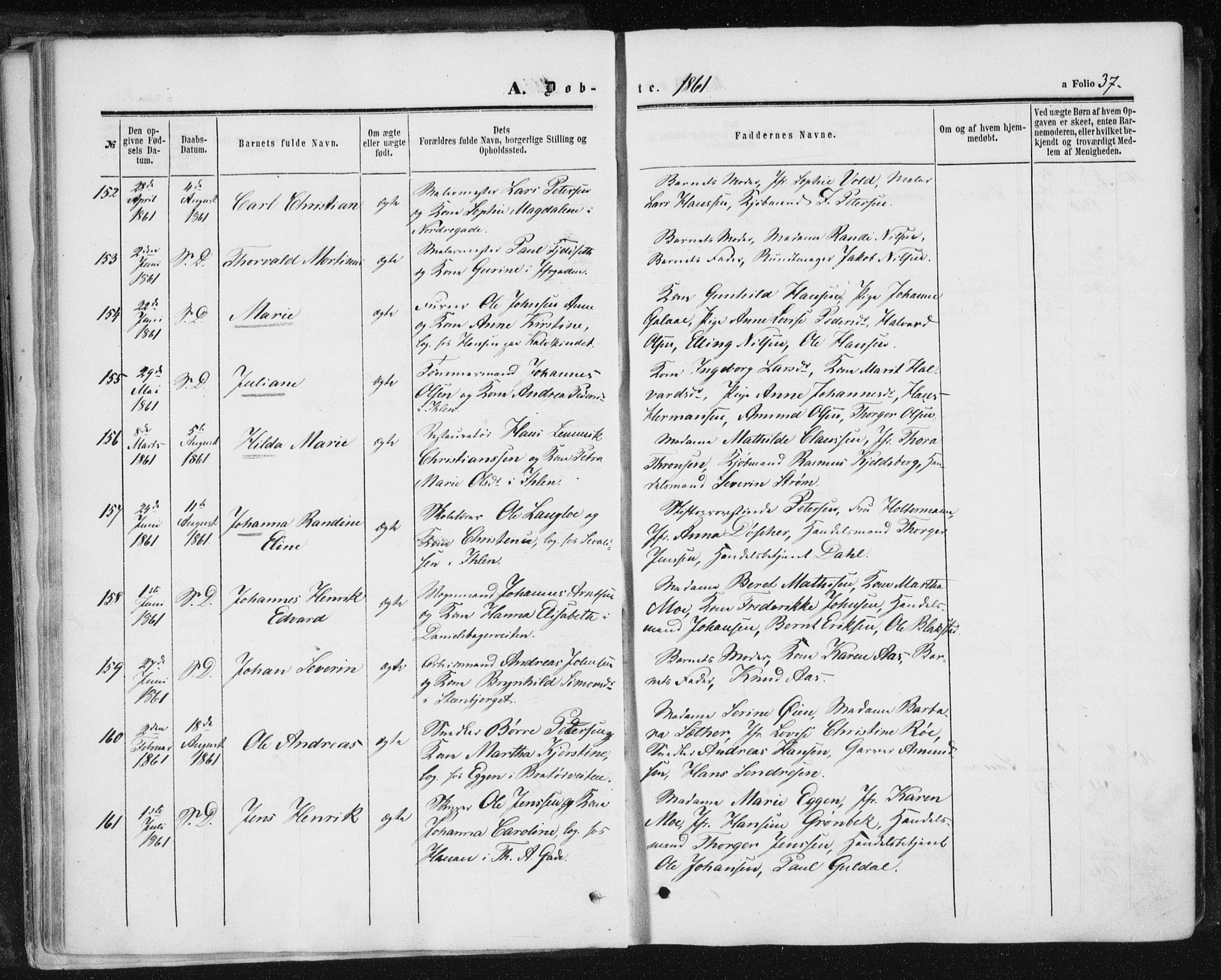 Ministerialprotokoller, klokkerbøker og fødselsregistre - Sør-Trøndelag, SAT/A-1456/602/L0115: Ministerialbok nr. 602A13, 1860-1872, s. 37
