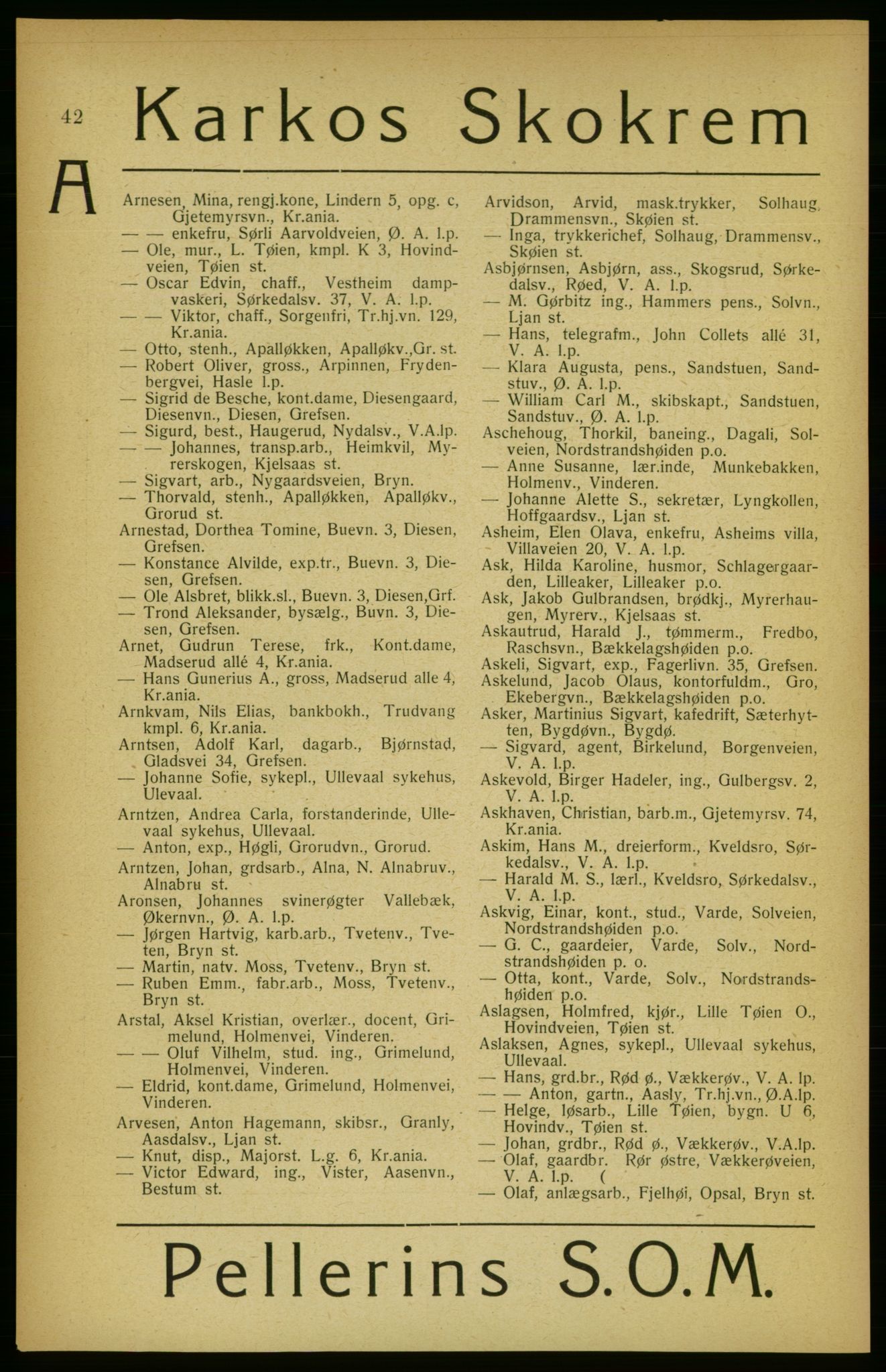 Aker adressebok/adressekalender, PUBL/001/A/002: Akers adressekalender, 1922, s. 42