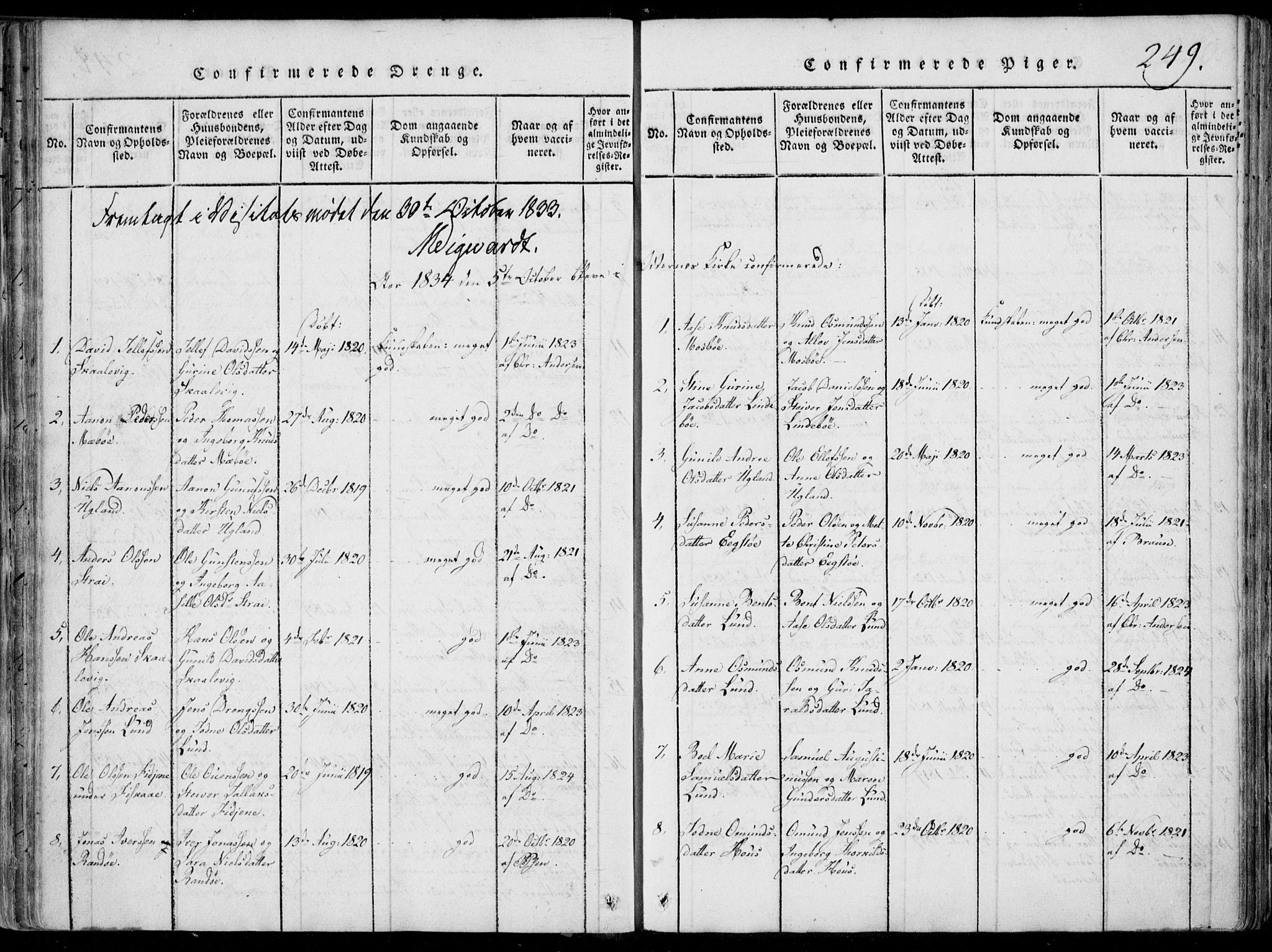 Oddernes sokneprestkontor, SAK/1111-0033/F/Fa/Faa/L0005: Ministerialbok nr. A 5, 1820-1838, s. 249