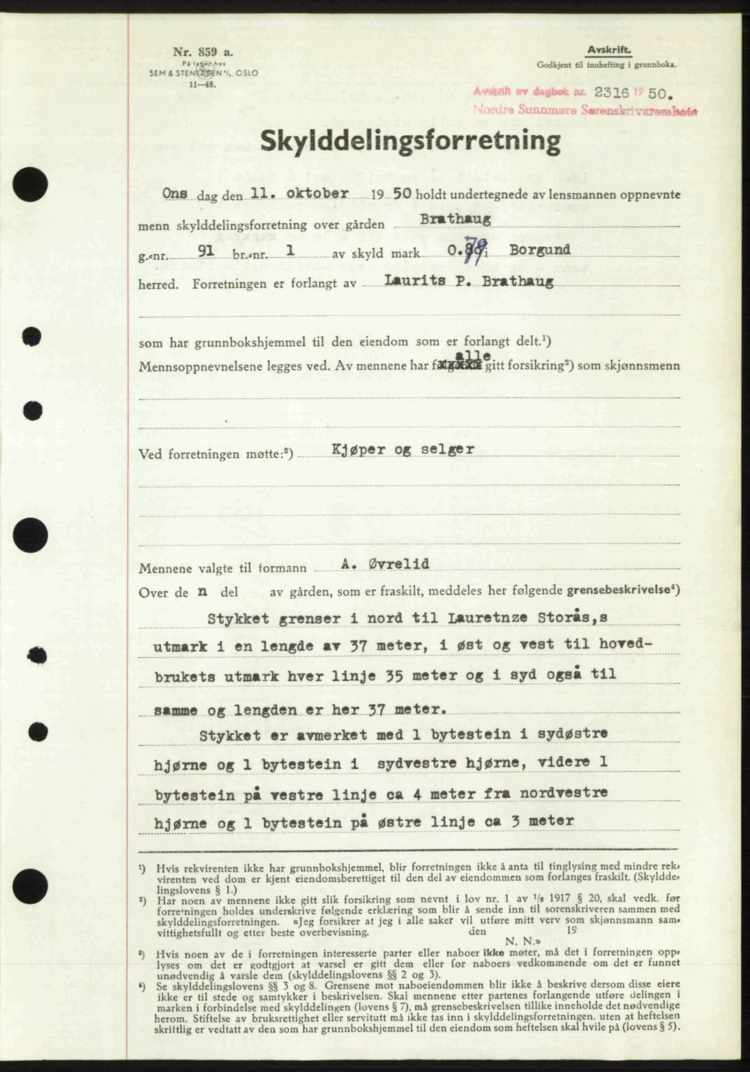 Nordre Sunnmøre sorenskriveri, AV/SAT-A-0006/1/2/2C/2Ca: Pantebok nr. A36, 1950-1950, Dagboknr: 2316/1950