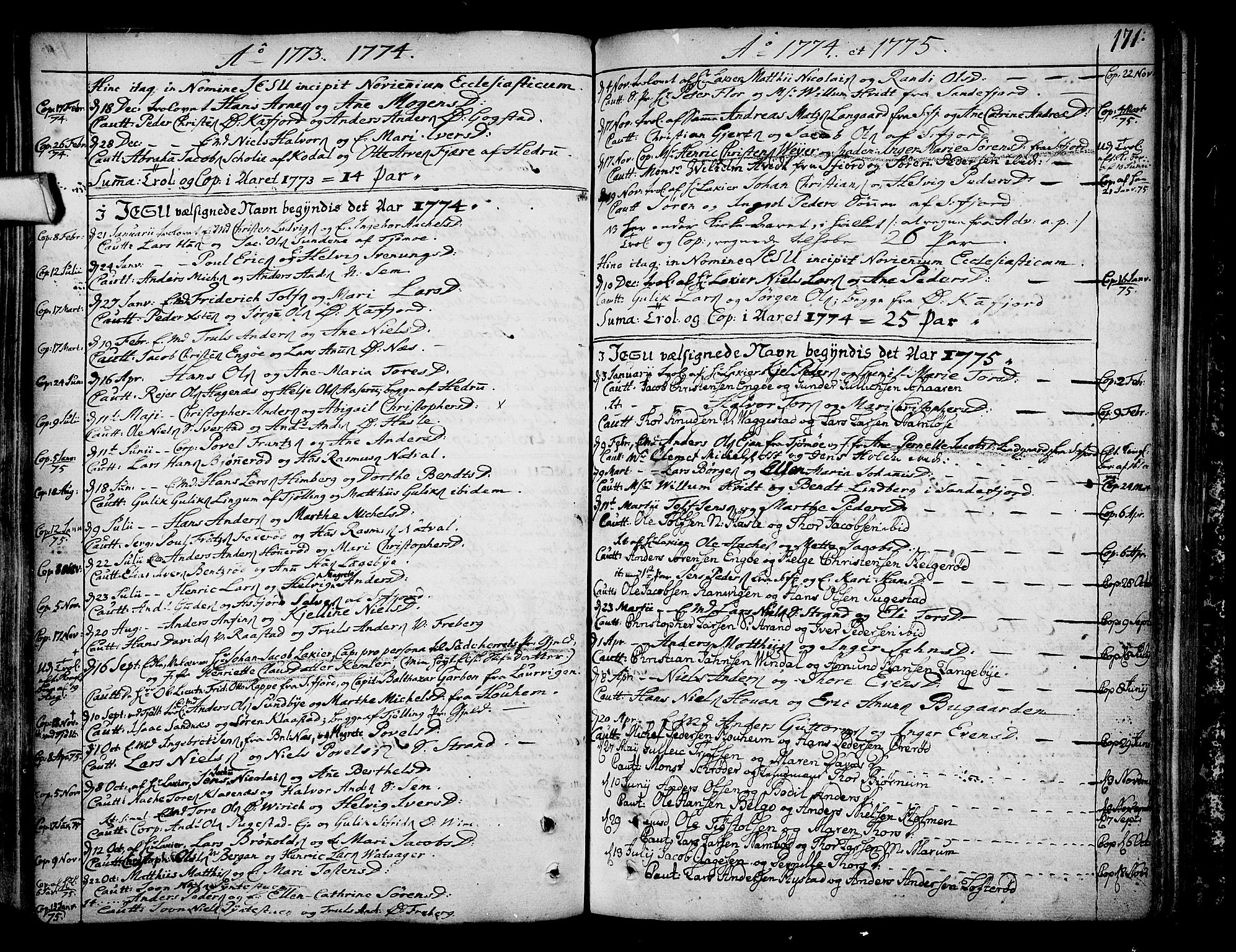 Sandar kirkebøker, AV/SAKO-A-243/F/Fa/L0002: Ministerialbok nr. 2, 1733-1788, s. 171