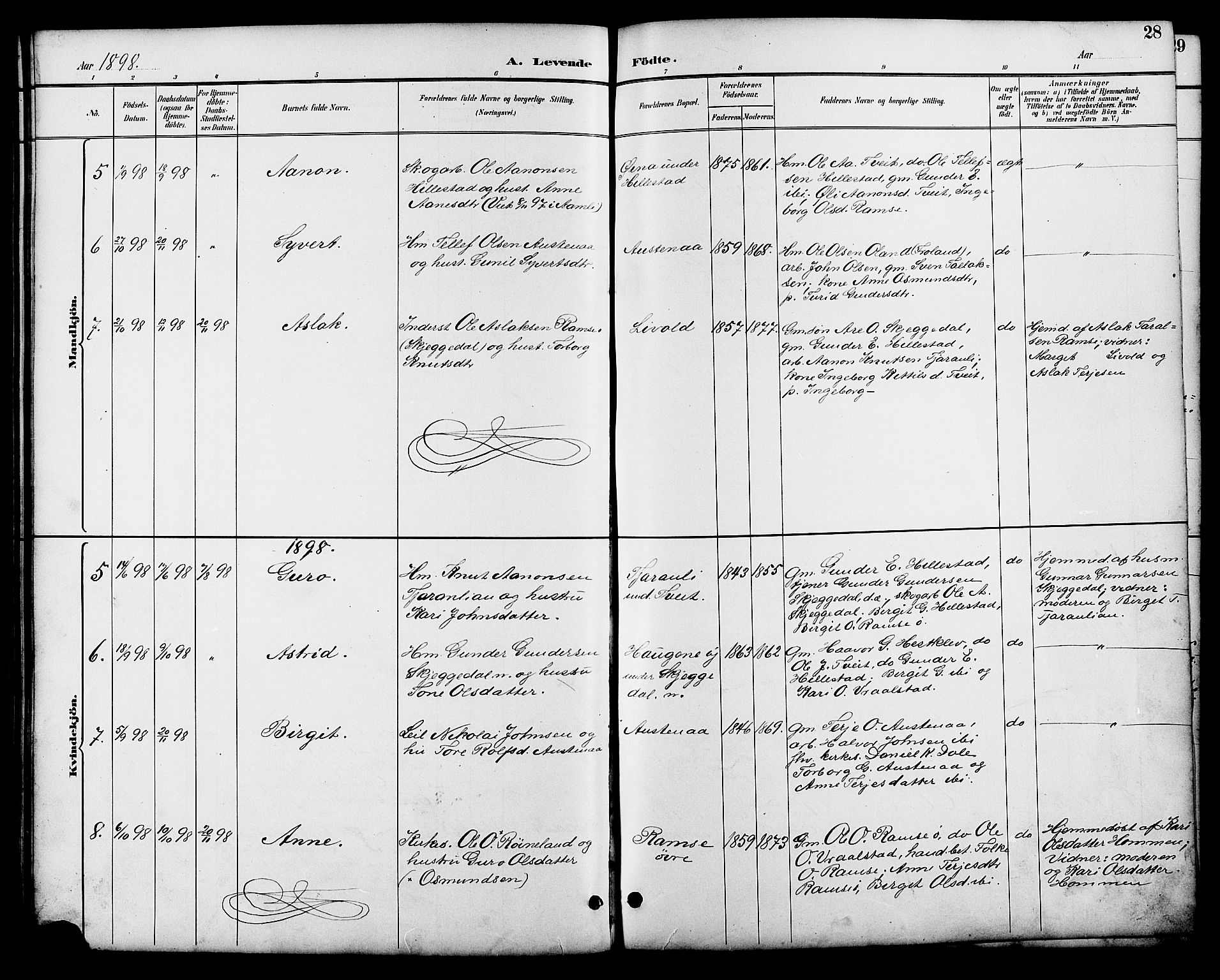 Åmli sokneprestkontor, AV/SAK-1111-0050/F/Fb/Fbb/L0002: Klokkerbok nr. B 2, 1890-1905, s. 28