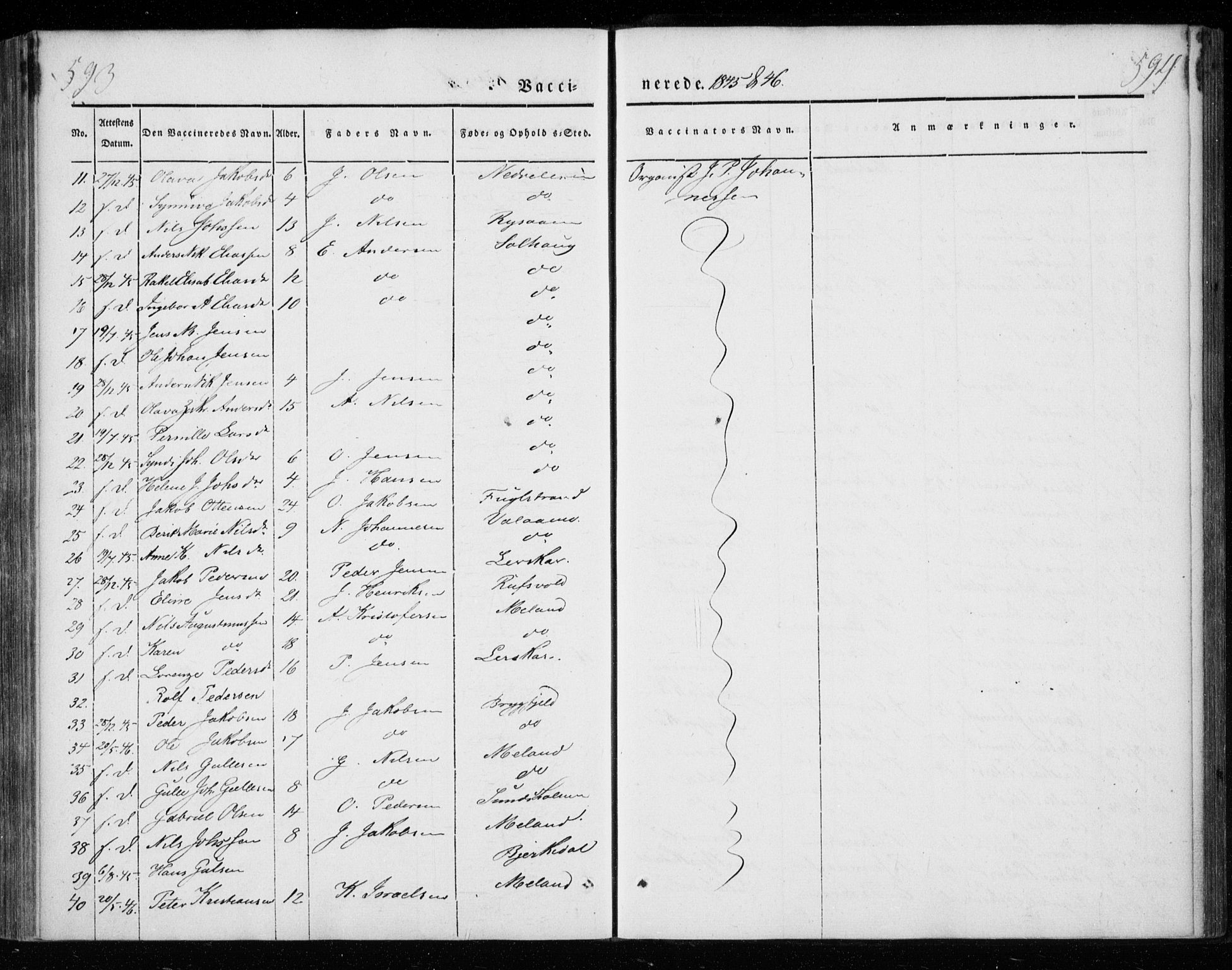 Ministerialprotokoller, klokkerbøker og fødselsregistre - Nordland, AV/SAT-A-1459/825/L0355: Ministerialbok nr. 825A09, 1842-1863, s. 593-594