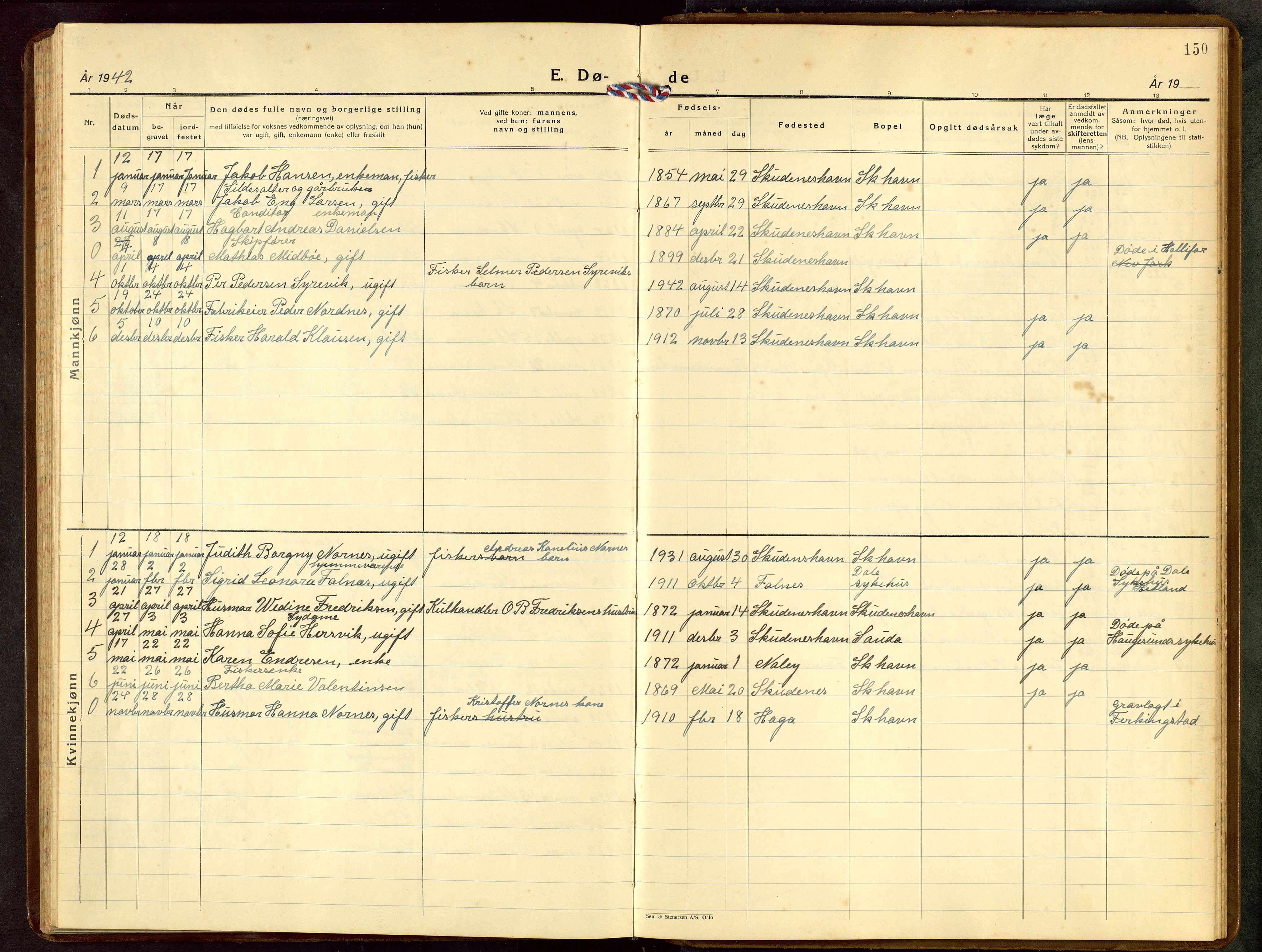 Skudenes sokneprestkontor, AV/SAST-A -101849/H/Ha/Hab/L0014: Klokkerbok nr. B 14, 1937-1956, s. 150