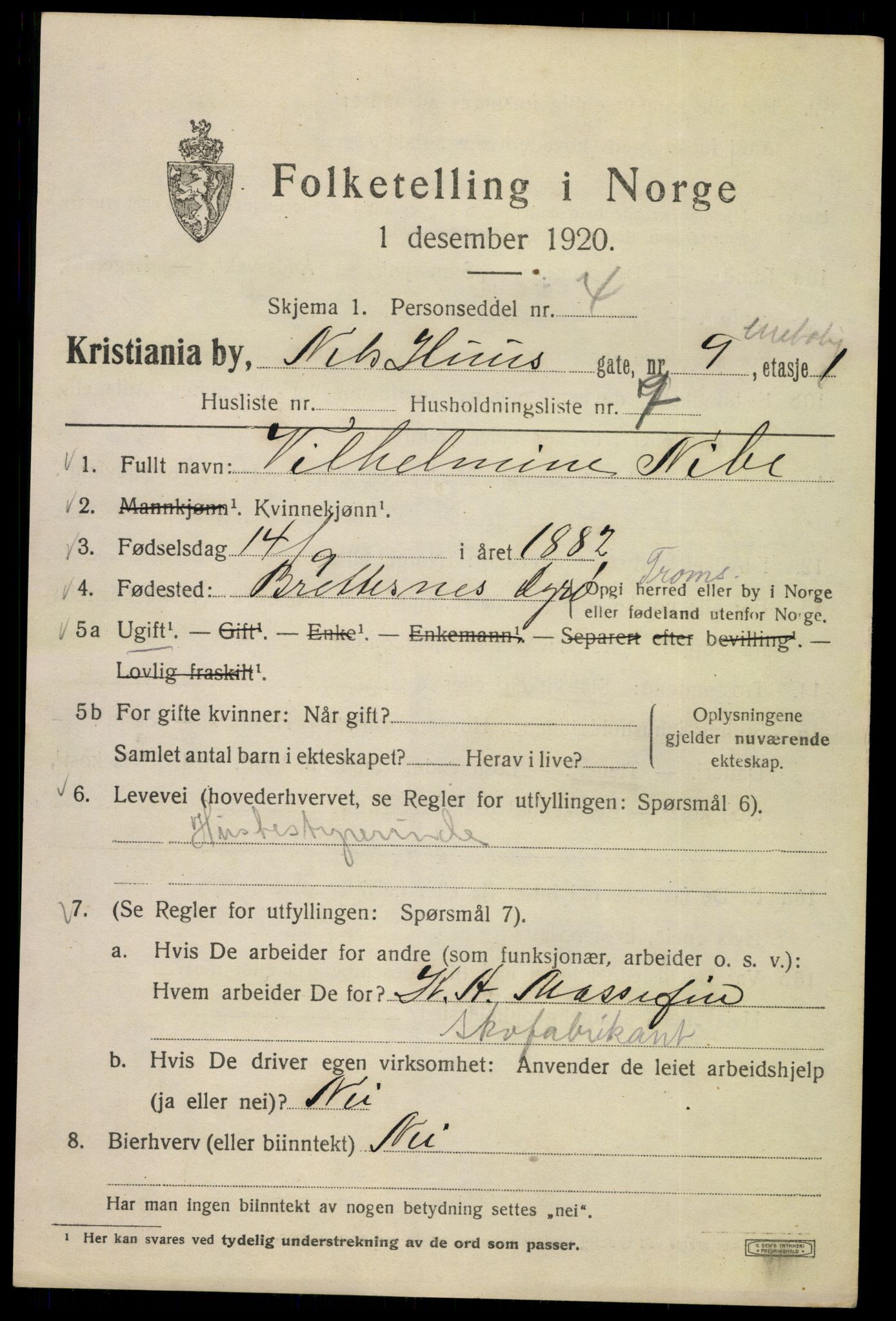 SAO, Folketelling 1920 for 0301 Kristiania kjøpstad, 1920, s. 413357