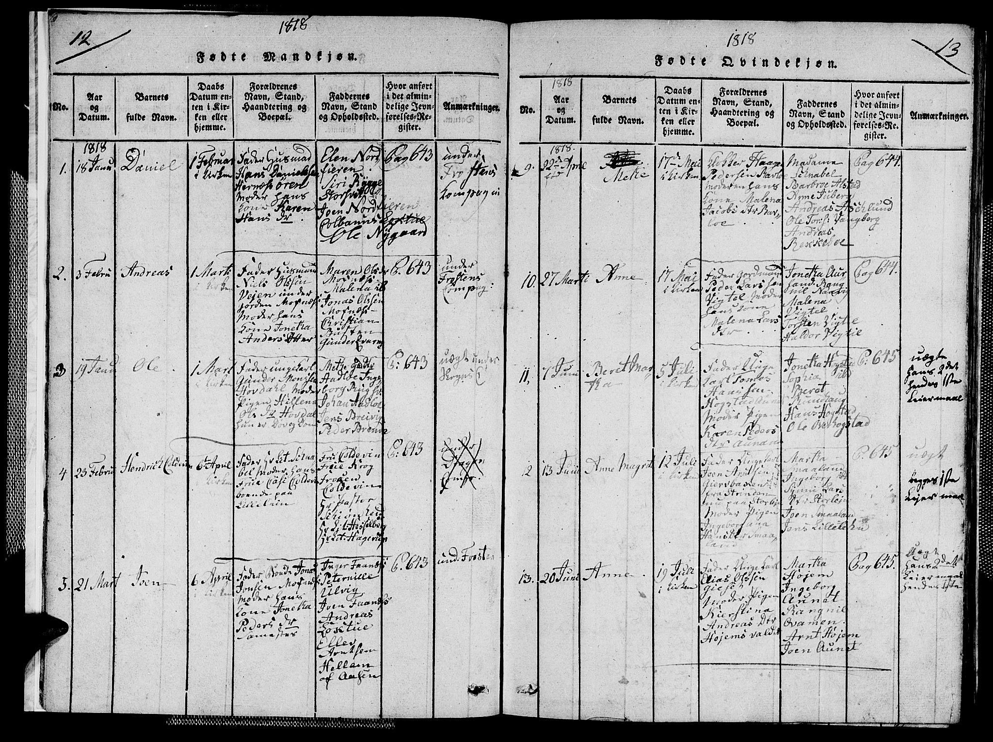 Ministerialprotokoller, klokkerbøker og fødselsregistre - Nord-Trøndelag, SAT/A-1458/713/L0124: Klokkerbok nr. 713C01, 1817-1827, s. 12-13