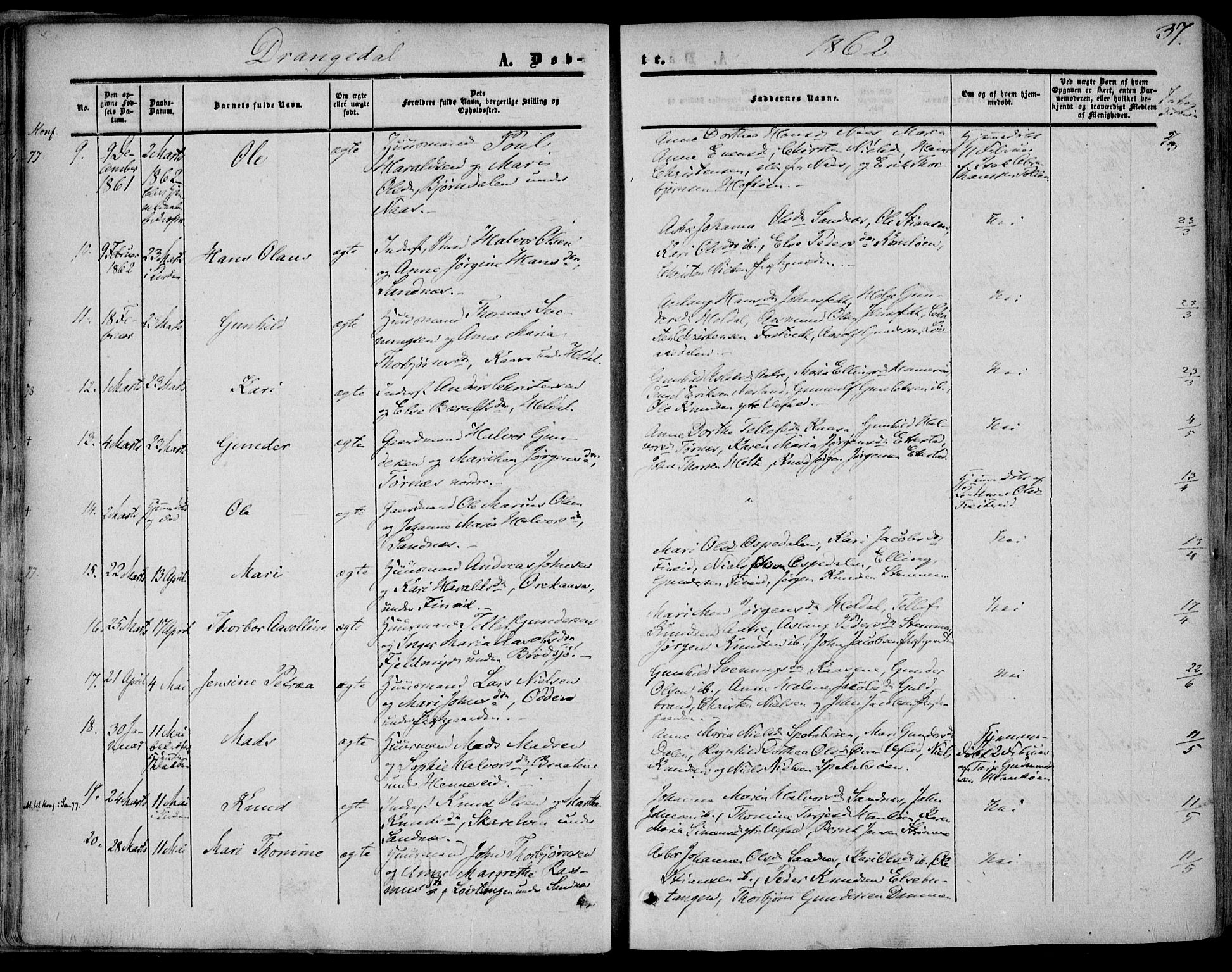 Drangedal kirkebøker, AV/SAKO-A-258/F/Fa/L0008: Ministerialbok nr. 8, 1857-1871, s. 37