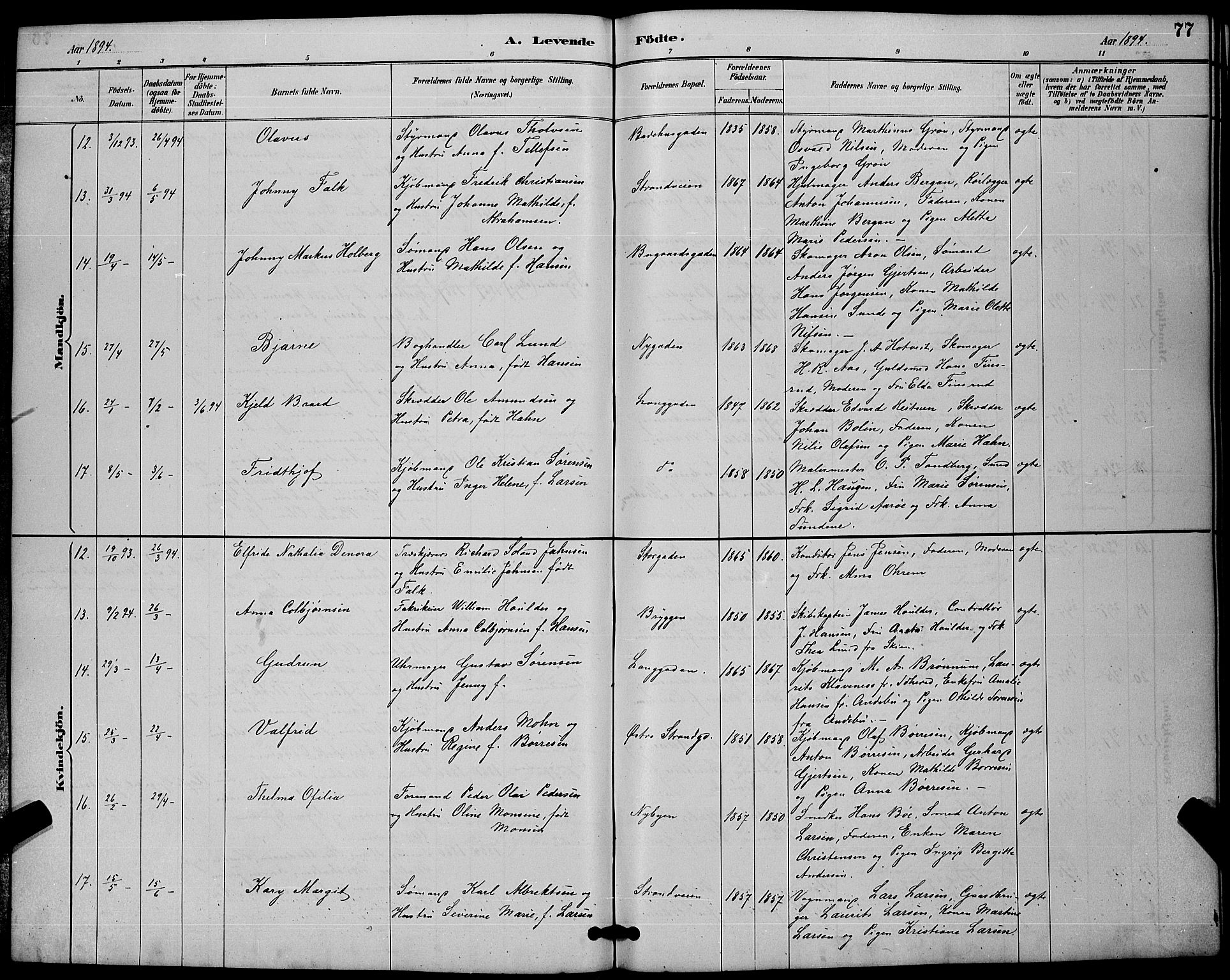 Sandefjord kirkebøker, AV/SAKO-A-315/G/Ga/L0001: Klokkerbok nr. 1, 1885-1903, s. 77