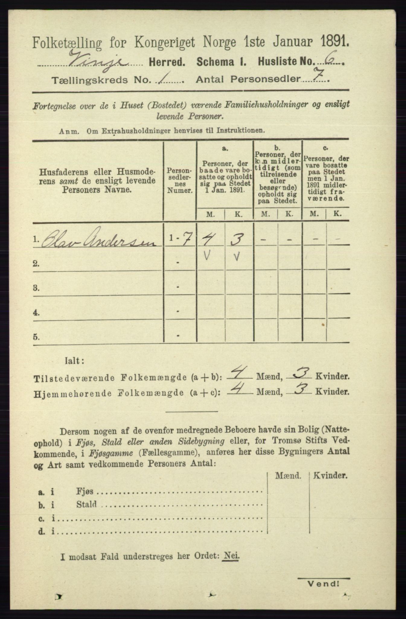 RA, Folketelling 1891 for 0834 Vinje herred, 1891, s. 25