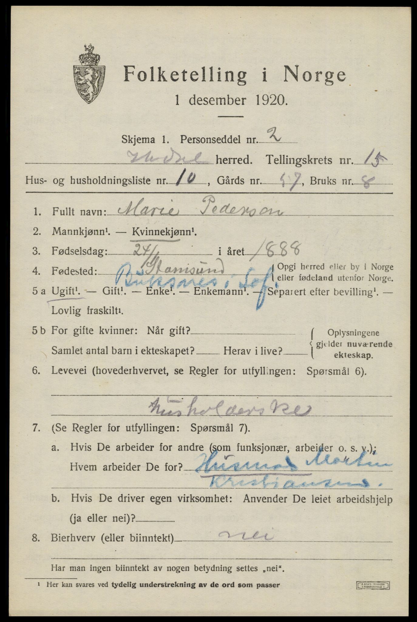 SAT, Folketelling 1920 for 1866 Hadsel herred, 1920, s. 13070