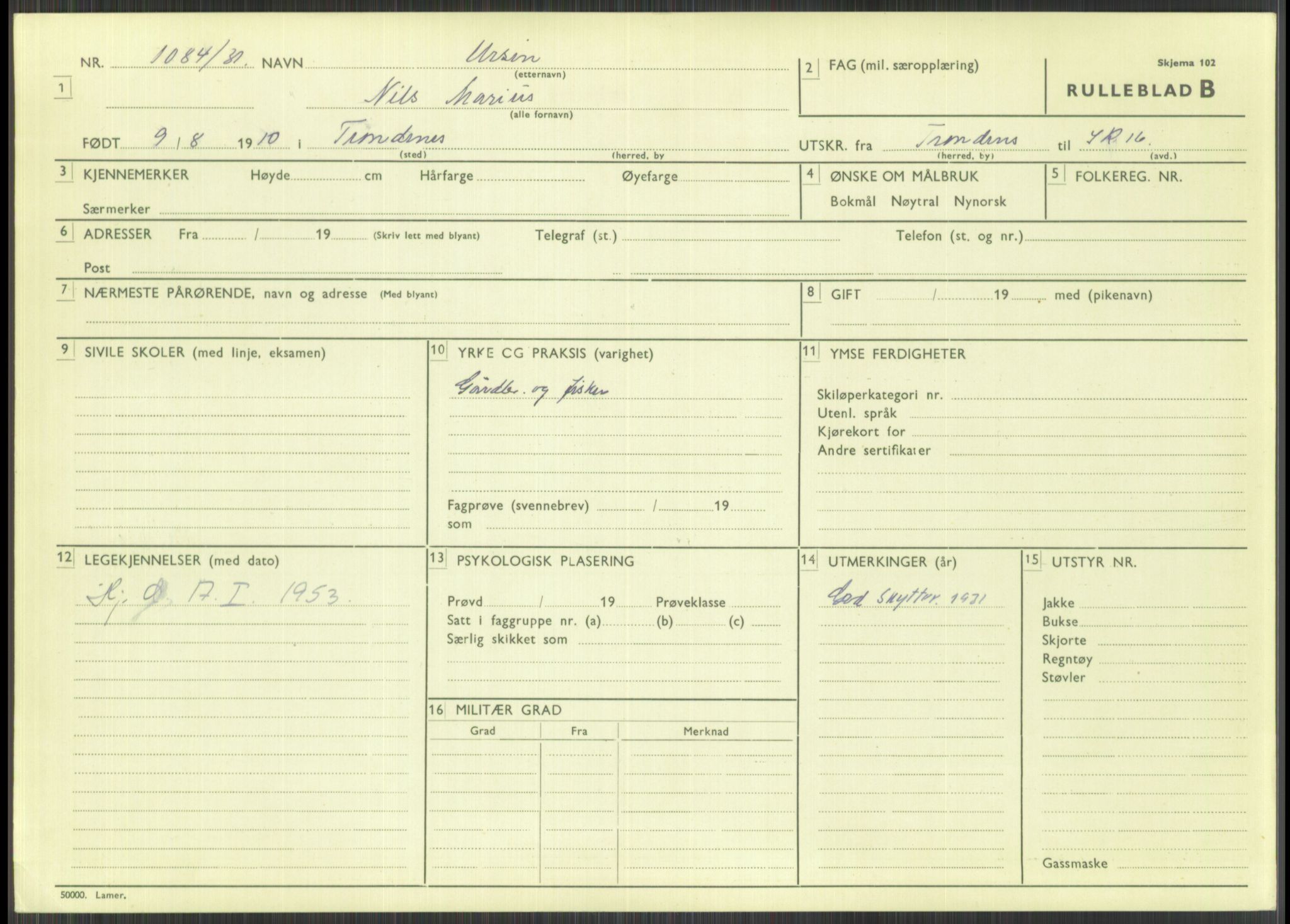 Forsvaret, Troms infanteriregiment nr. 16, AV/RA-RAFA-3146/P/Pa/L0015: Rulleblad for regimentets menige mannskaper, årsklasse 1931, 1931, s. 1167