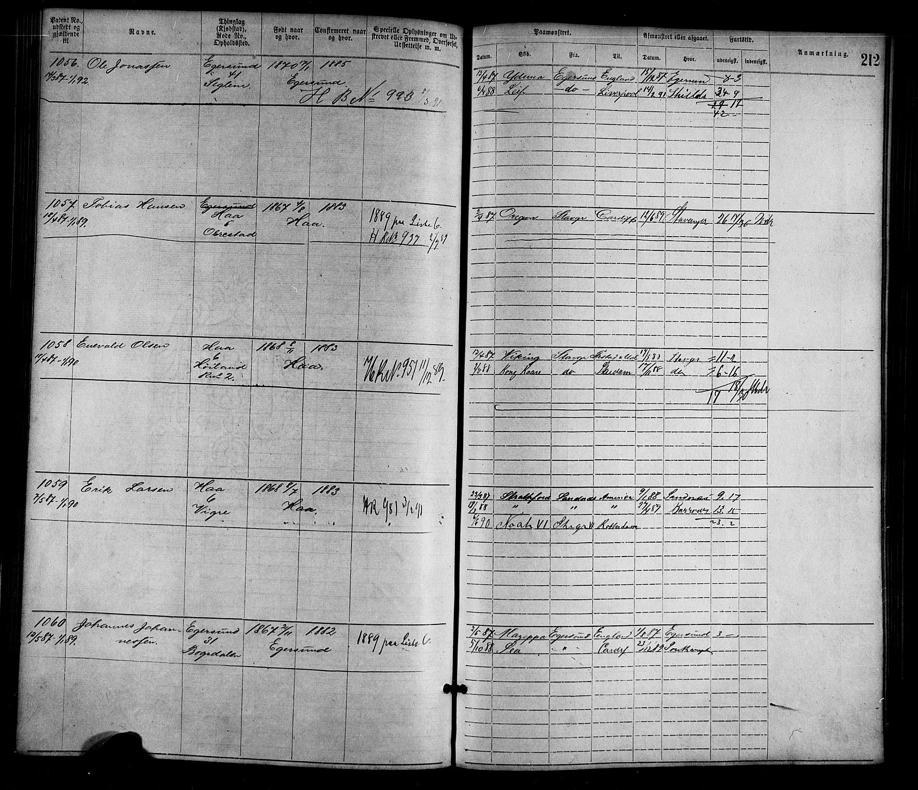 Egersund mønstringskrets, SAK/2031-0019/F/Fa/L0001: Annotasjonsrulle nr 1-1440 med register, O-1, 1869-1895, s. 236