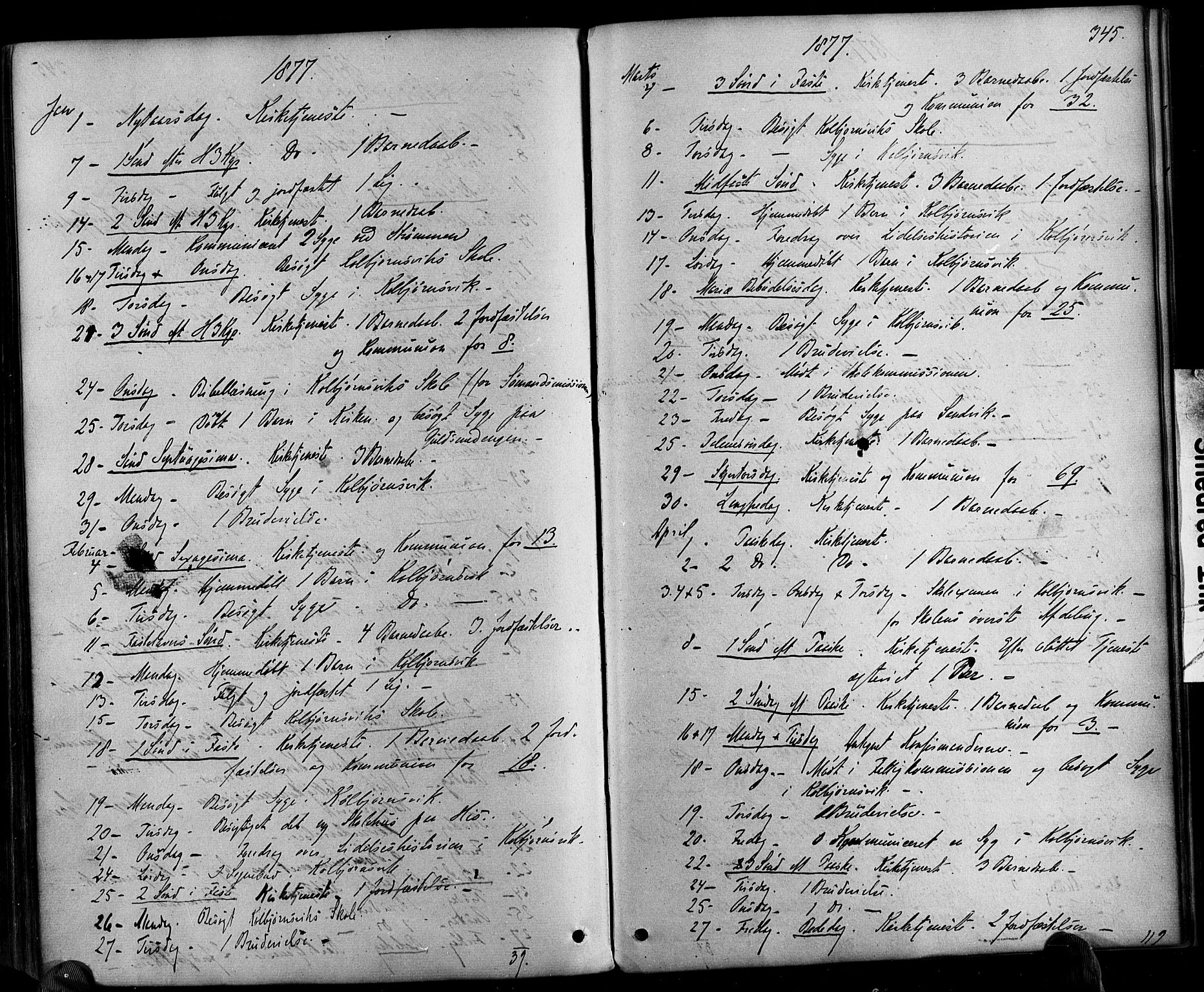 Hisøy sokneprestkontor, AV/SAK-1111-0020/F/Fa/L0002: Ministerialbok nr. A 2, 1872-1880, s. 345