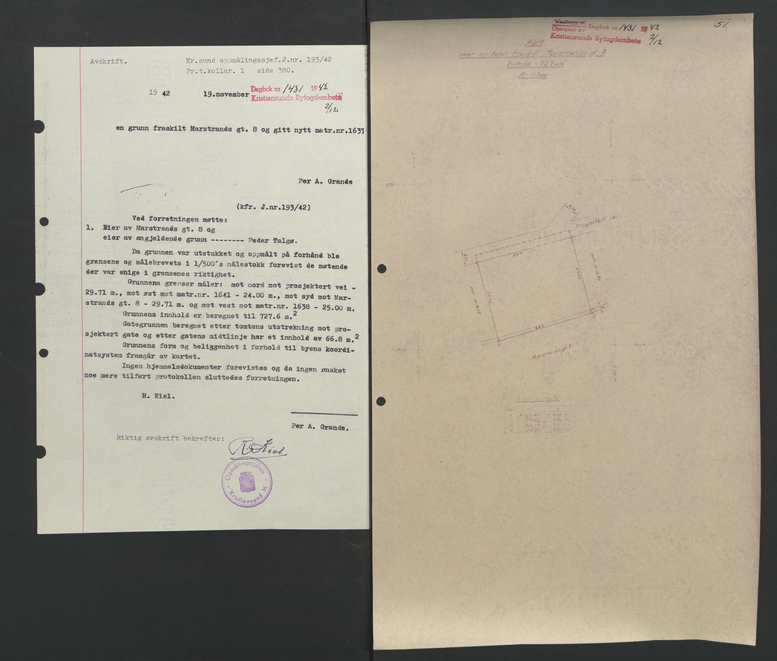 Kristiansund byfogd, AV/SAT-A-4587/A/27: Pantebok nr. 37, 1942-1945, Dagboknr: 1431/1942