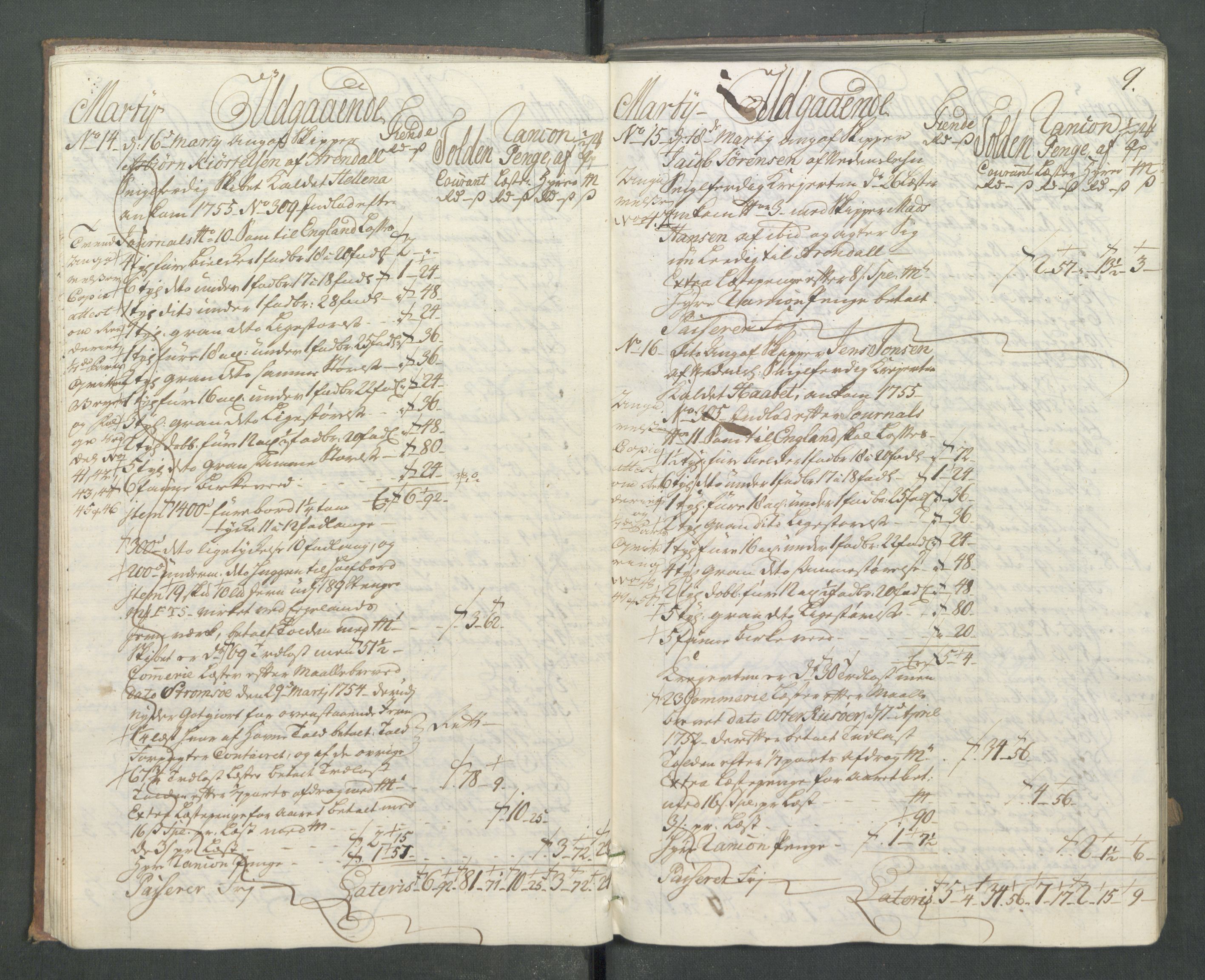 Generaltollkammeret, tollregnskaper, AV/RA-EA-5490/R14/L0025/0001: Tollregnskaper Øster-Risør / Utgående hovedtollbok, 1756, s. 8b-9a