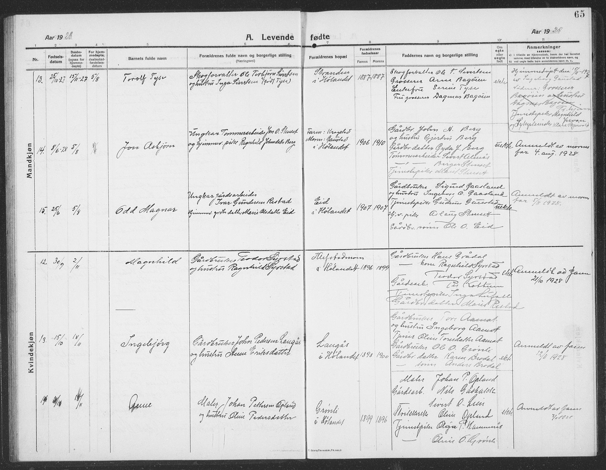 Ministerialprotokoller, klokkerbøker og fødselsregistre - Sør-Trøndelag, AV/SAT-A-1456/694/L1134: Klokkerbok nr. 694C06, 1915-1937, s. 65