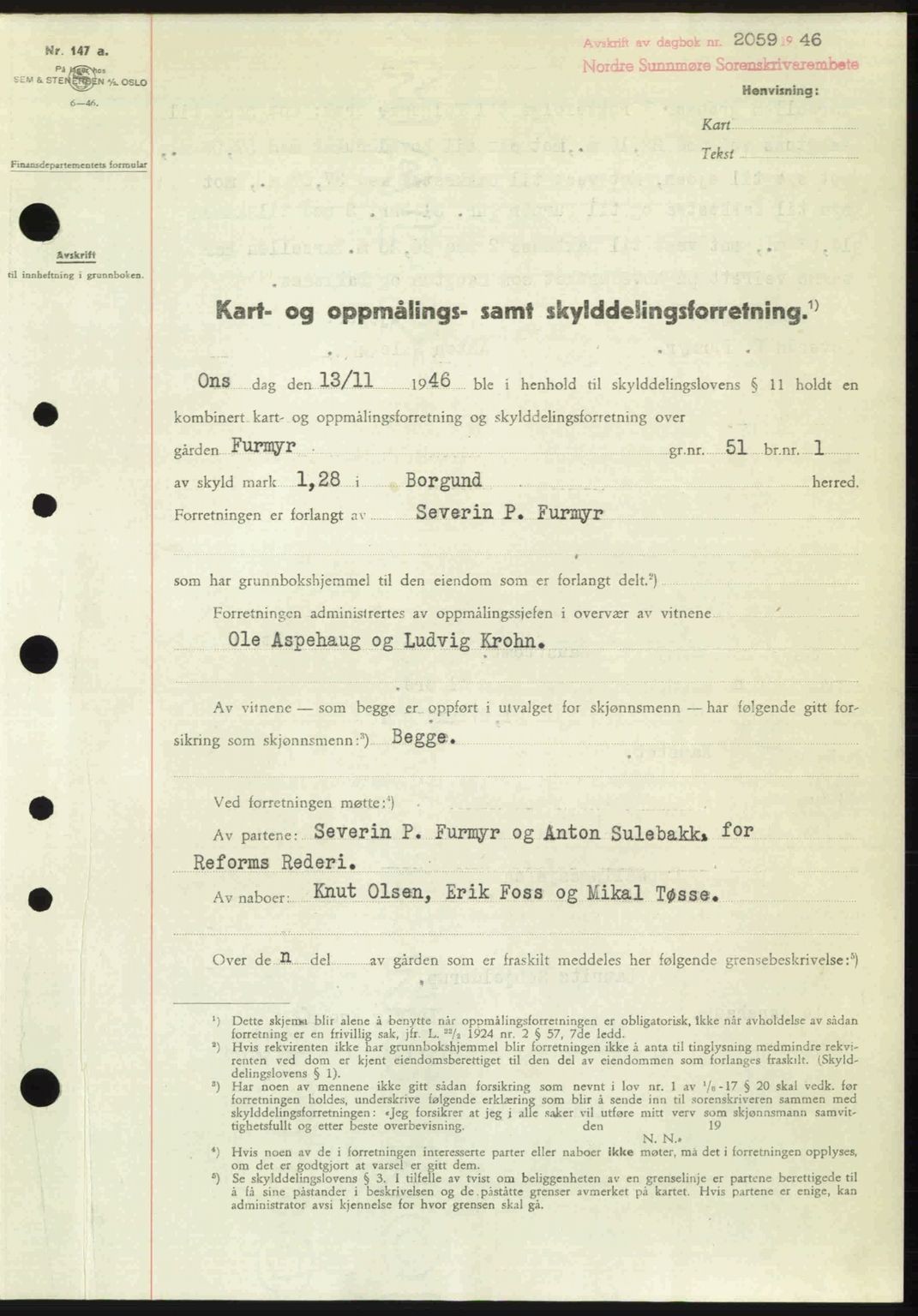 Nordre Sunnmøre sorenskriveri, AV/SAT-A-0006/1/2/2C/2Ca: Pantebok nr. A23, 1946-1947, Dagboknr: 2059/1946