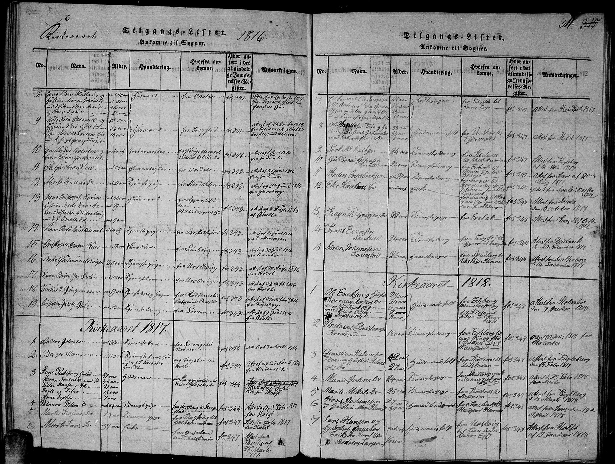 Høland prestekontor Kirkebøker, SAO/A-10346a/G/Ga/L0001: Klokkerbok nr. I 1, 1814-1827, s. 311