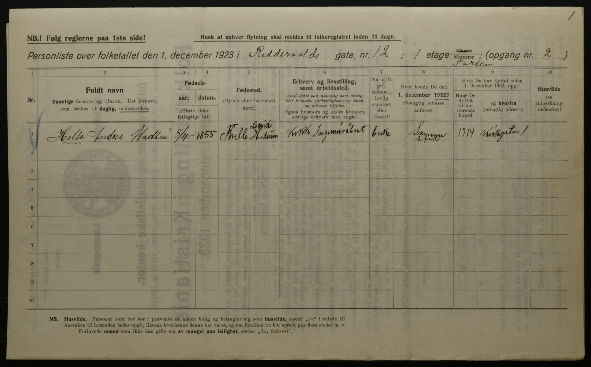 OBA, Kommunal folketelling 1.12.1923 for Kristiania, 1923, s. 91860