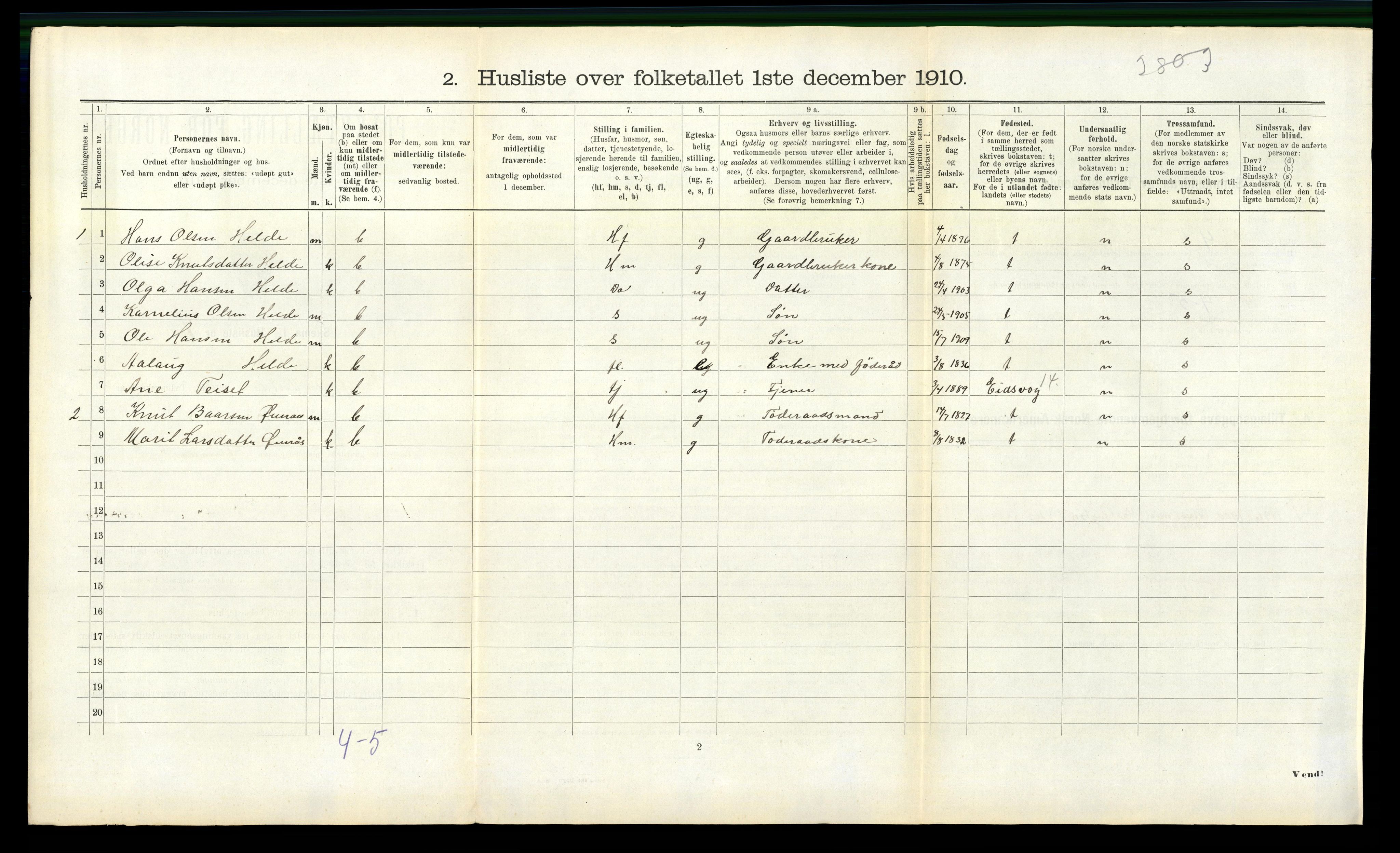 RA, Folketelling 1910 for 1542 Eresfjord og Vistdal herred, 1910, s. 178
