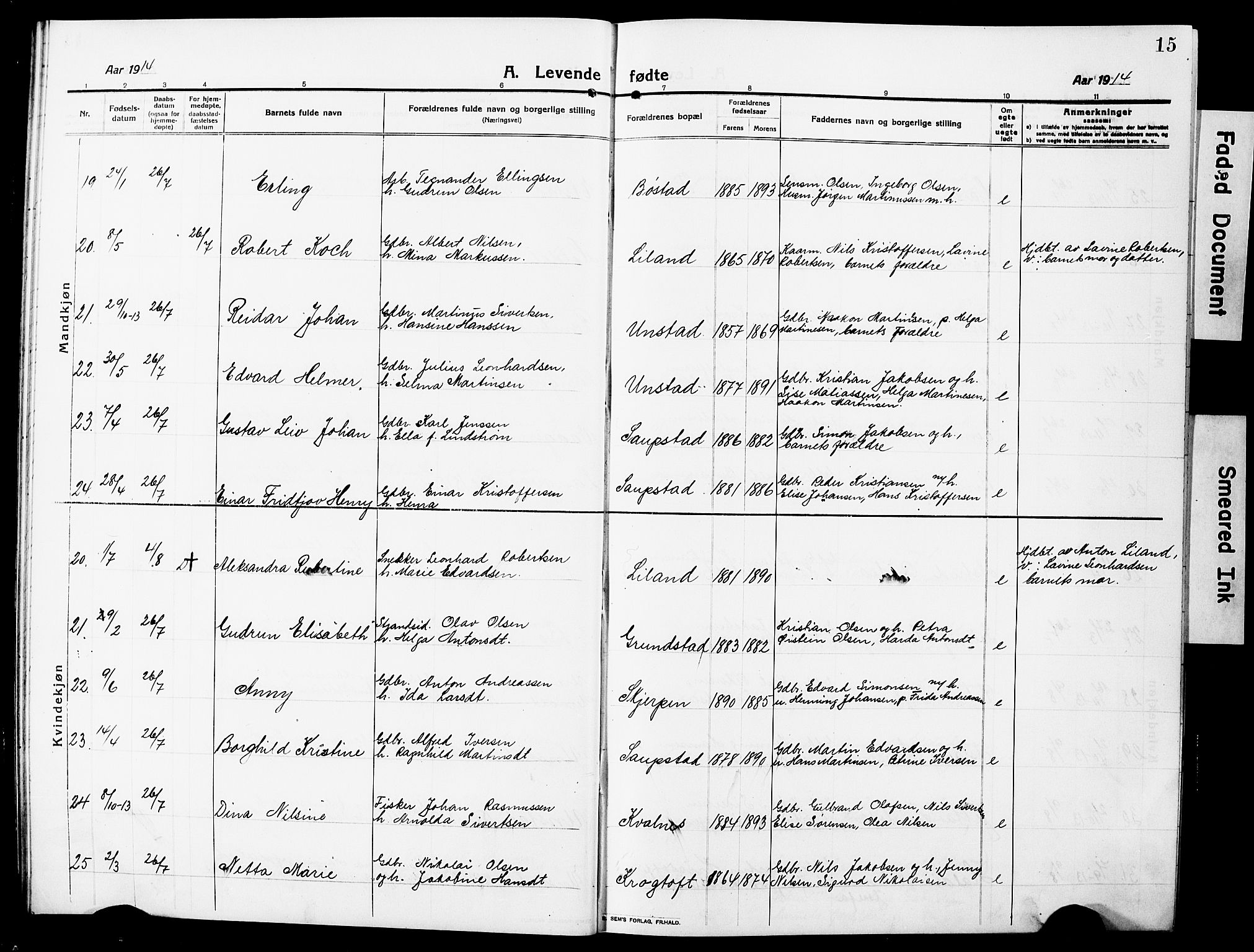 Ministerialprotokoller, klokkerbøker og fødselsregistre - Nordland, AV/SAT-A-1459/880/L1142: Klokkerbok nr. 880C04, 1913-1930, s. 15