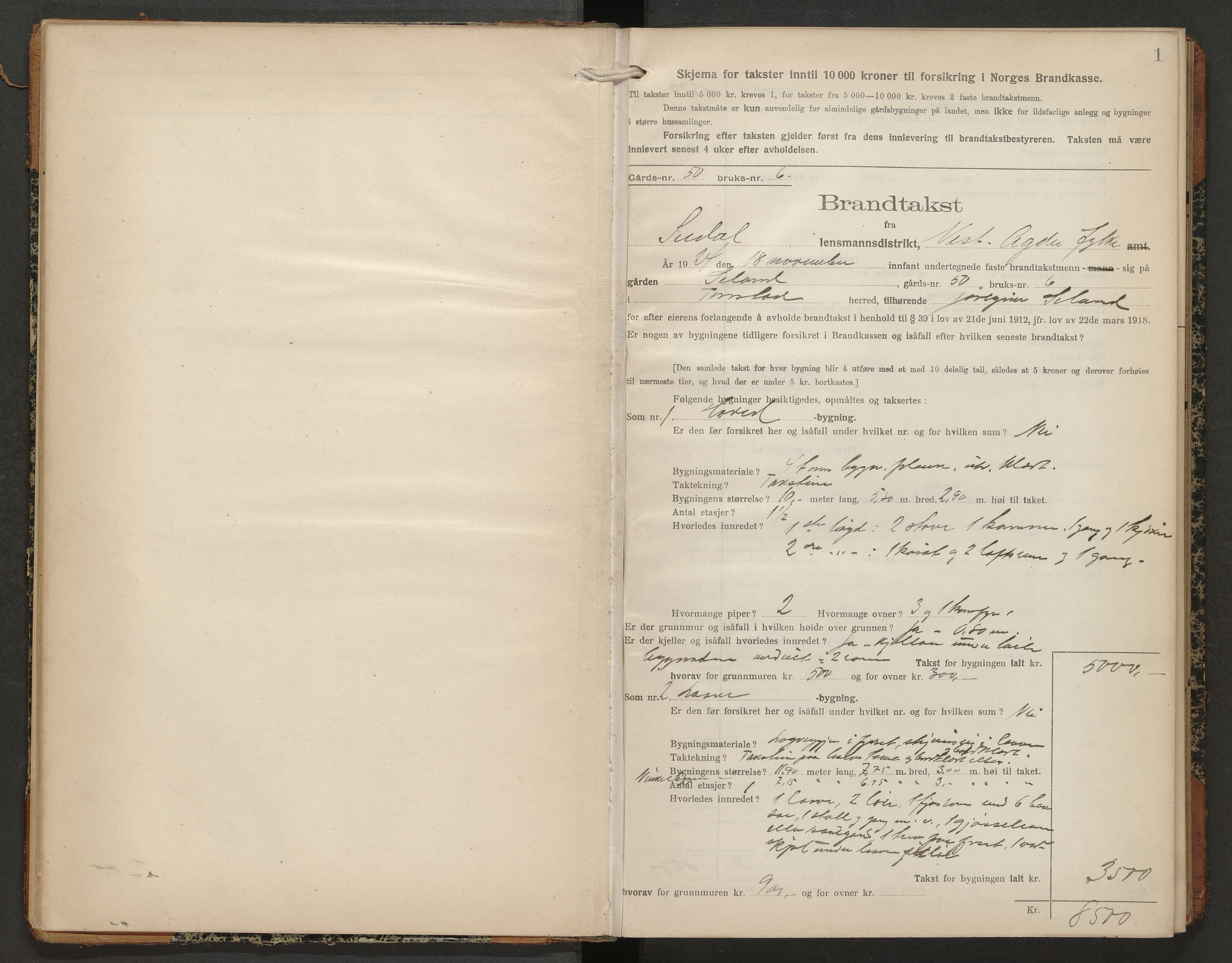 Norges Brannkasse Sirdal, AV/SAK-2241-0044/F/Fa/L0005: Branntakstprotokoll nr. 4 med gårdsnavnregister, 1924-1935