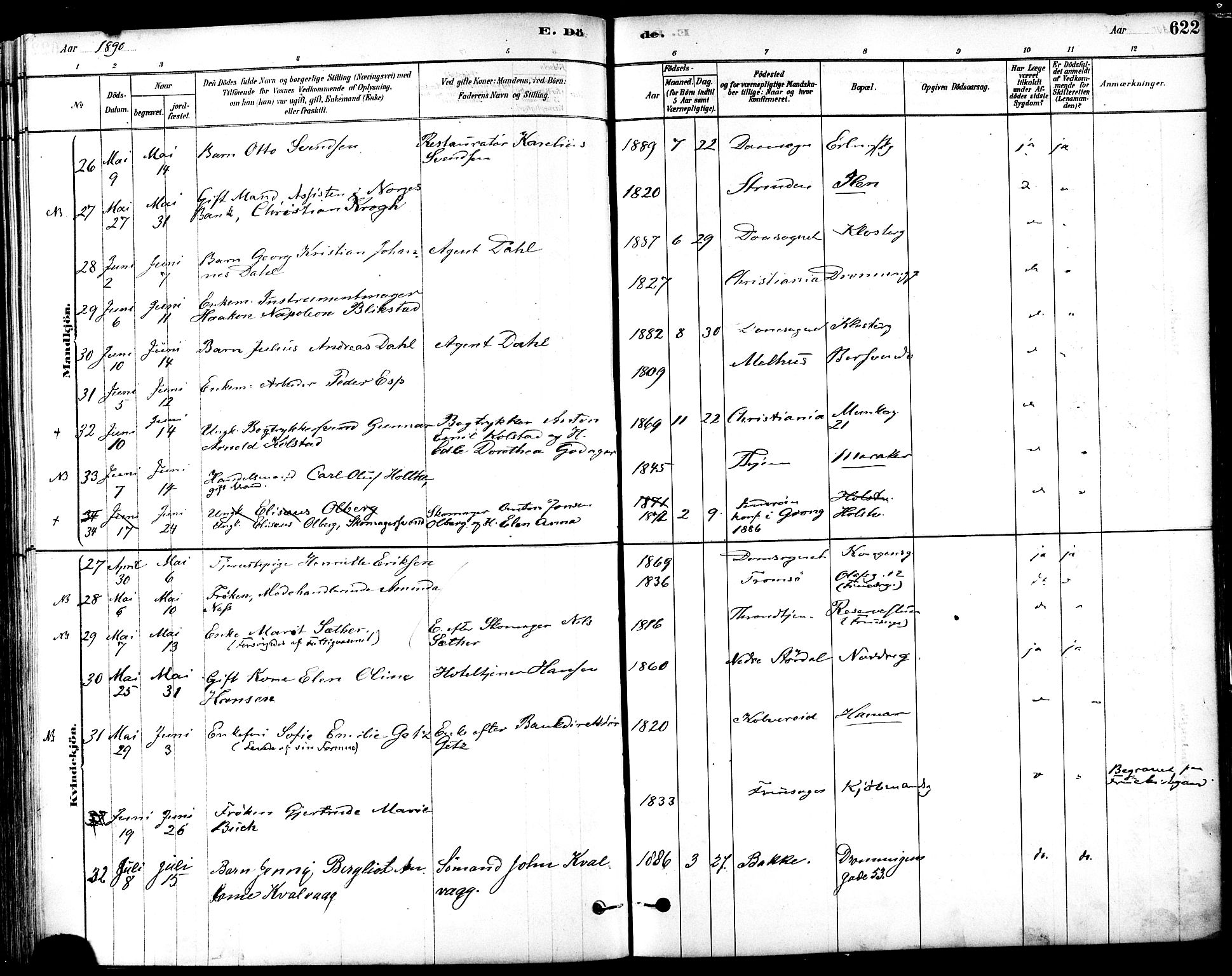 Ministerialprotokoller, klokkerbøker og fødselsregistre - Sør-Trøndelag, AV/SAT-A-1456/601/L0058: Ministerialbok nr. 601A26, 1877-1891, s. 622