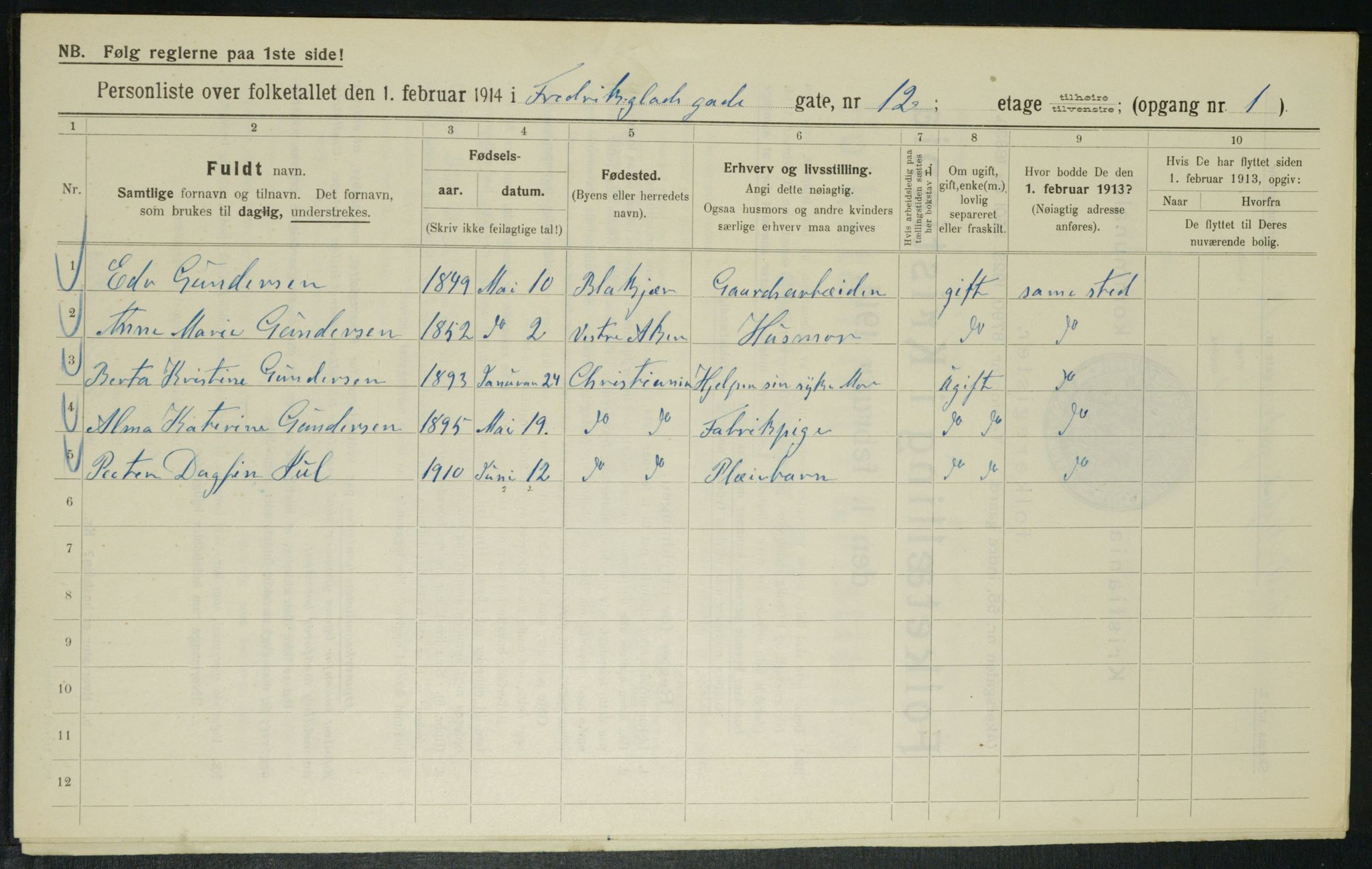 OBA, Kommunal folketelling 1.2.1914 for Kristiania, 1914, s. 26698