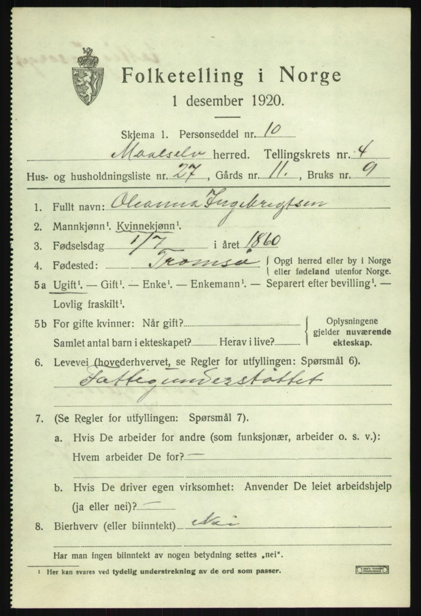 SATØ, Folketelling 1920 for 1924 Målselv herred, 1920, s. 3139