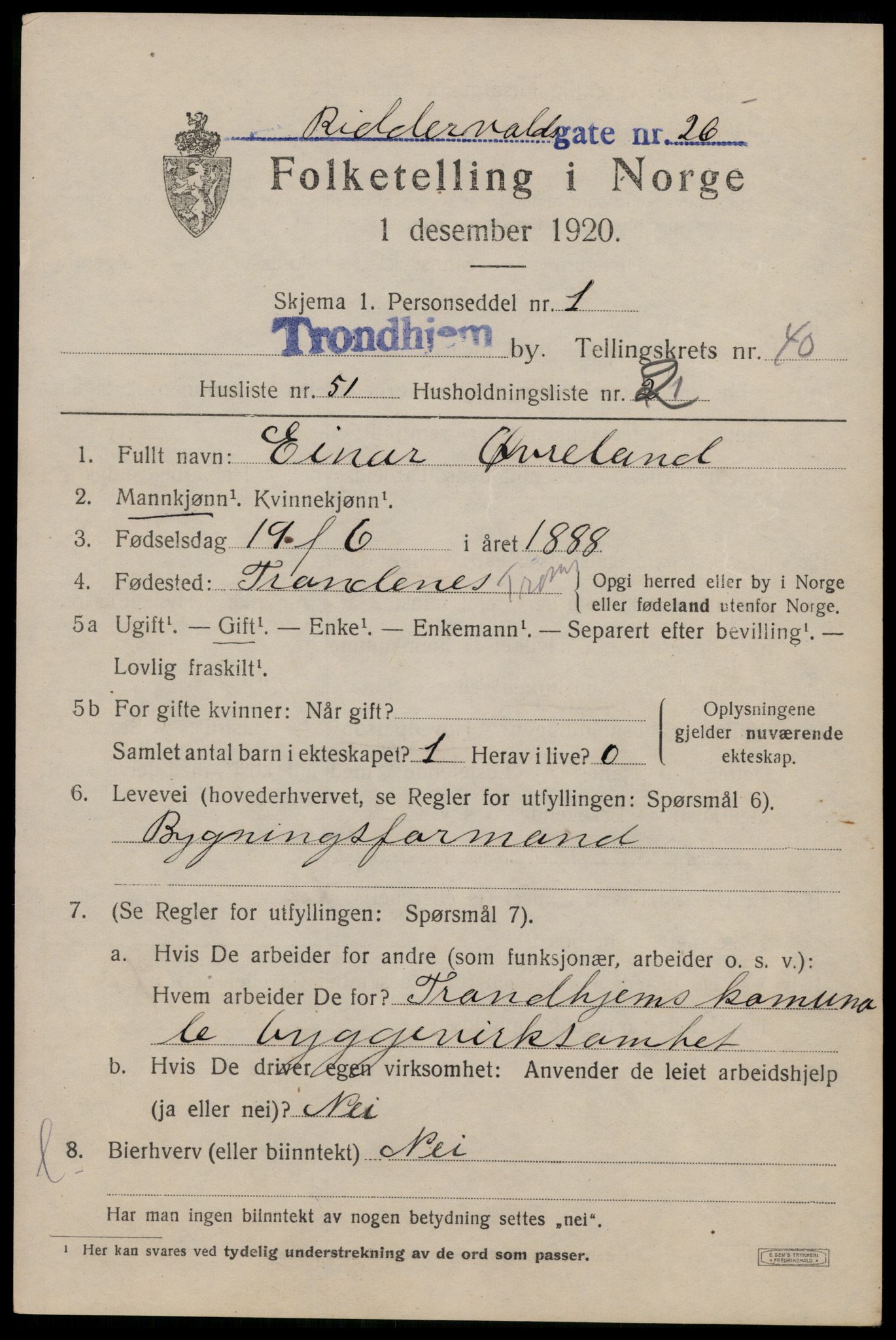 SAT, Folketelling 1920 for 1601 Trondheim kjøpstad, 1920, s. 90292