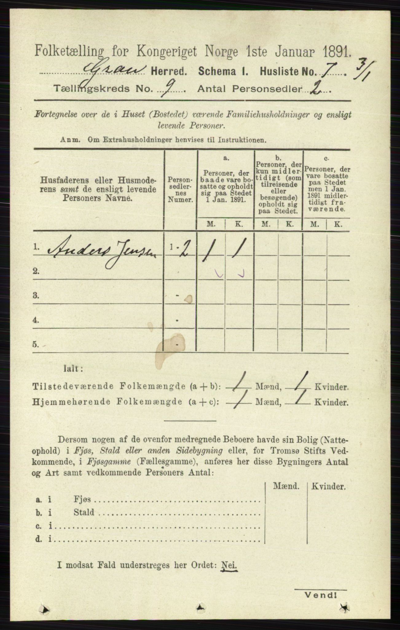 RA, Folketelling 1891 for 0534 Gran herred, 1891, s. 4060