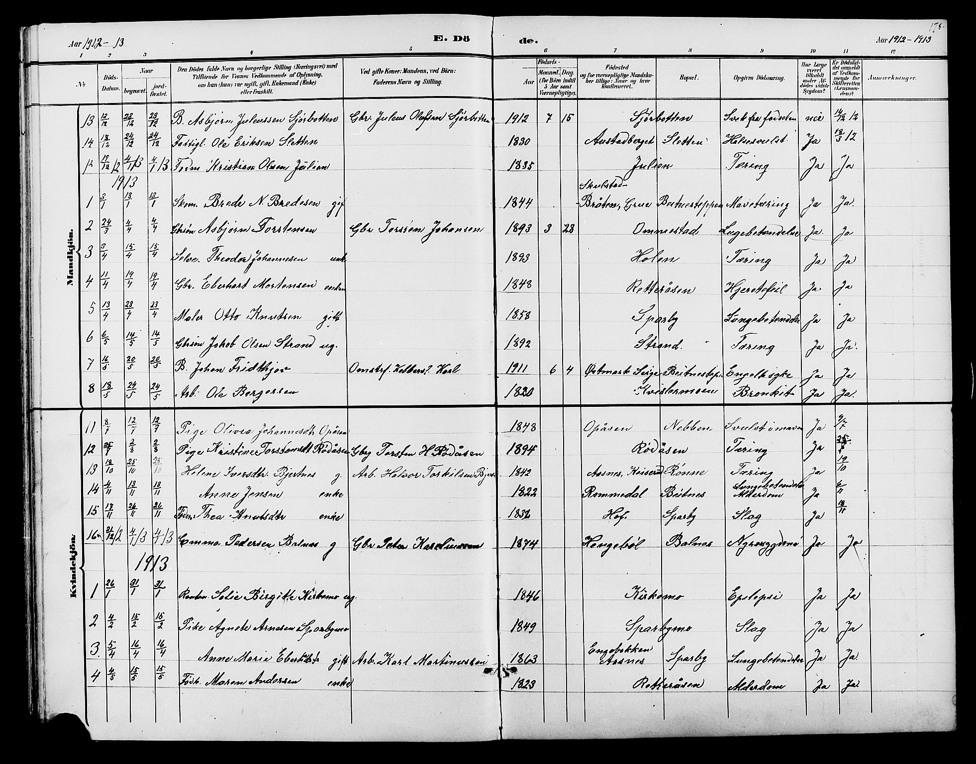 Hof prestekontor, SAH/PREST-038/H/Ha/Hab/L0001: Klokkerbok nr. 1, 1895-1914, s. 178